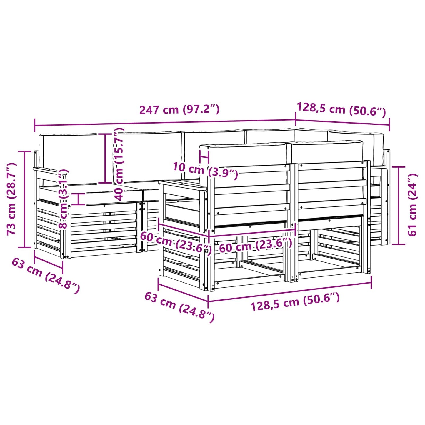 Buiten bankenset 7 pcs Wit en antracietkleurig