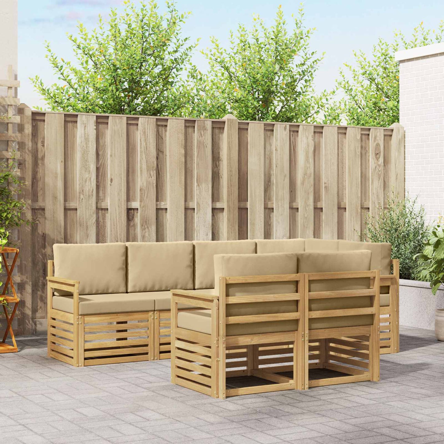 Buiten bankenset 7 pcs Wit en Beige 247 x 128,5 x 73 cm