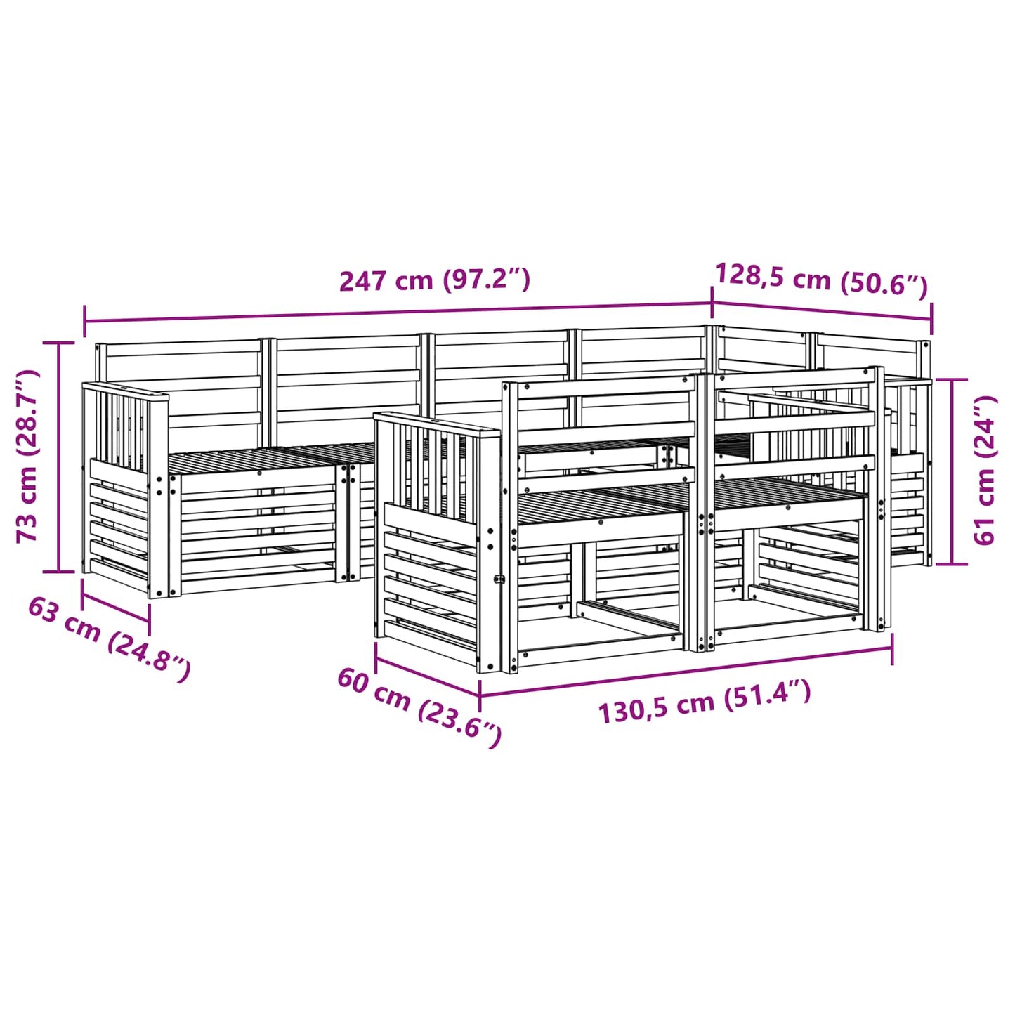 Buiten bankenset 7 pcs Wit 247 x 128,5 x 73 cm