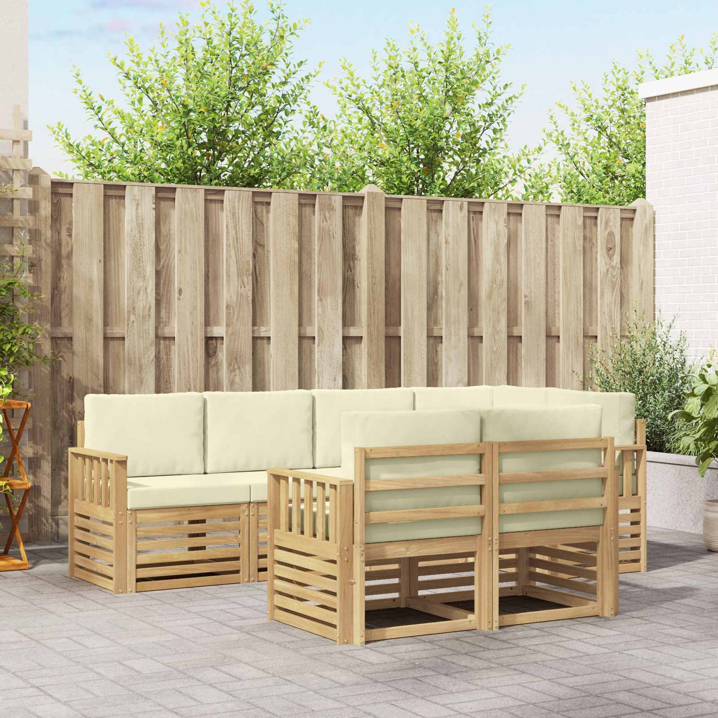 Buiten bankenset 7 pcs Wit en crèmekleurig 247 x 128,5 x 73 cm