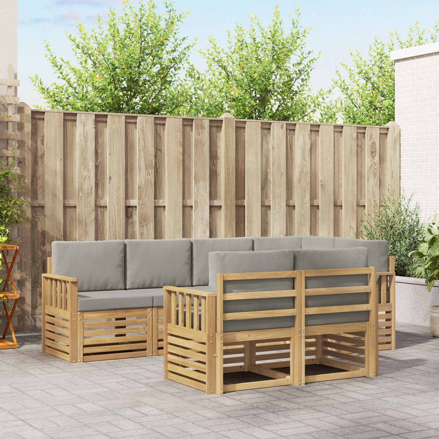 Buiten bankenset 7 pcs Wit en Lichtgrijs 247 x 128,5 x 73 cm