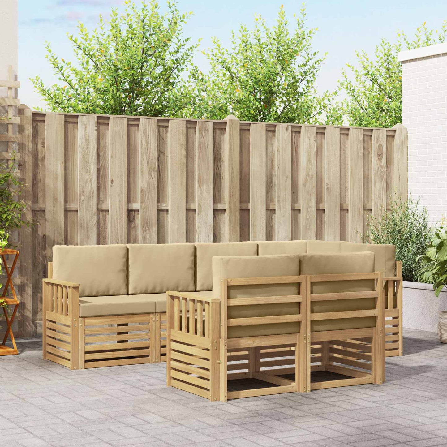 Buiten bankenset 7 pcs Wit en Beige 247 x 128,5 x 73 cm