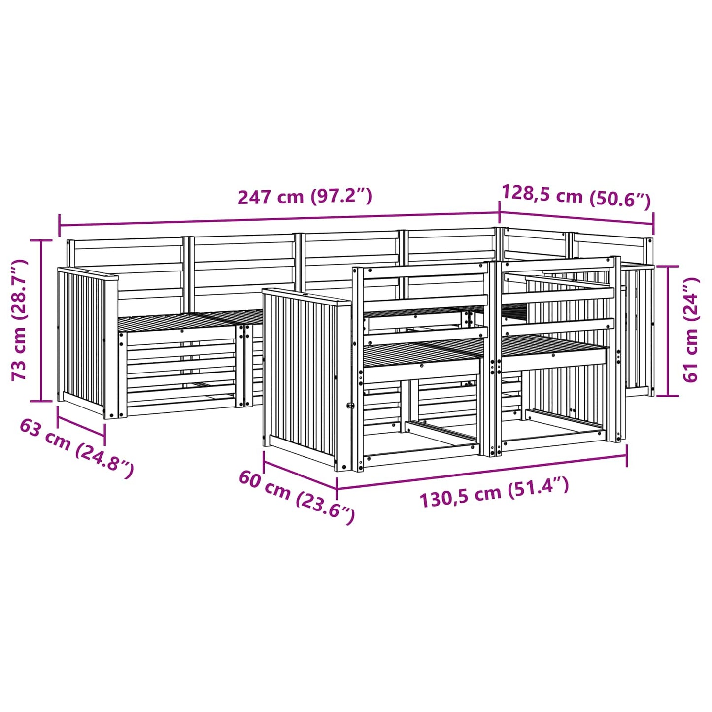 Buiten bankenset 7 pcs Wit 247 x 128,5 x 73 cm