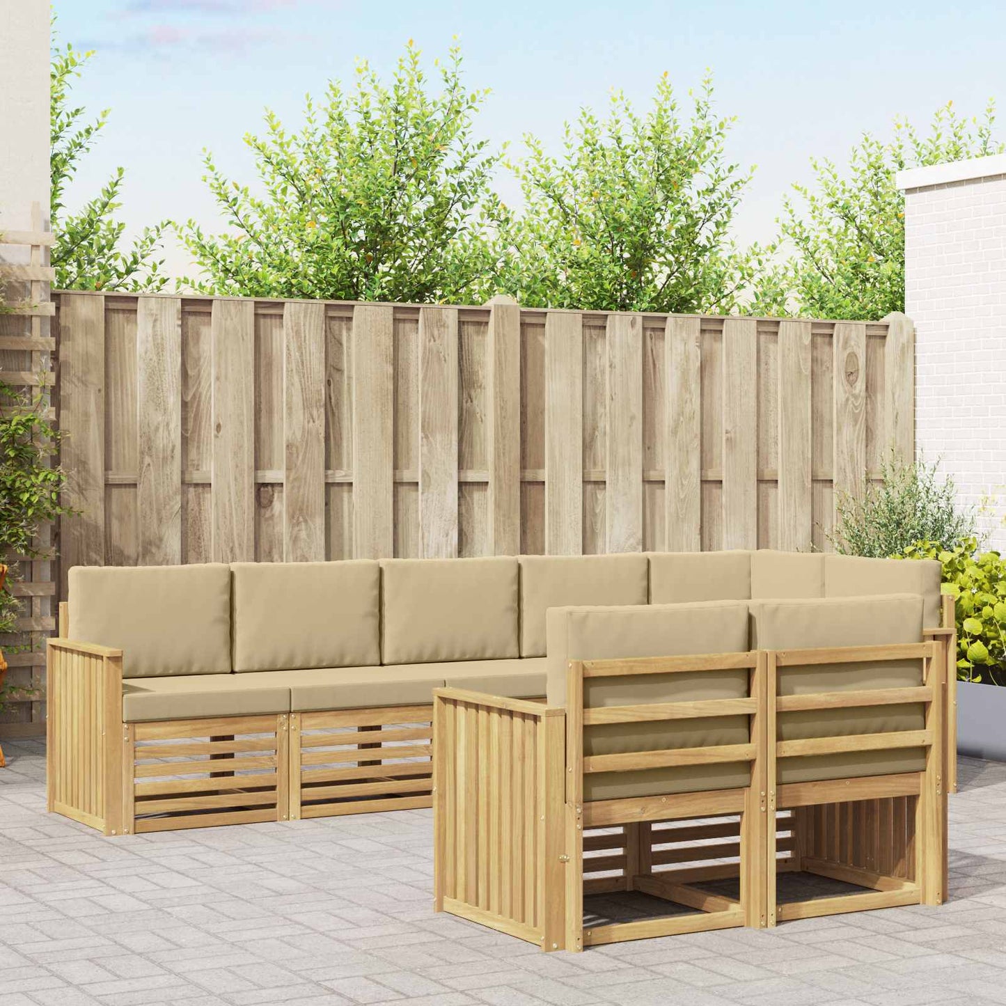Buiten bankenset 8 pcs Wit en Beige 306 x 128,5 x 73 cm