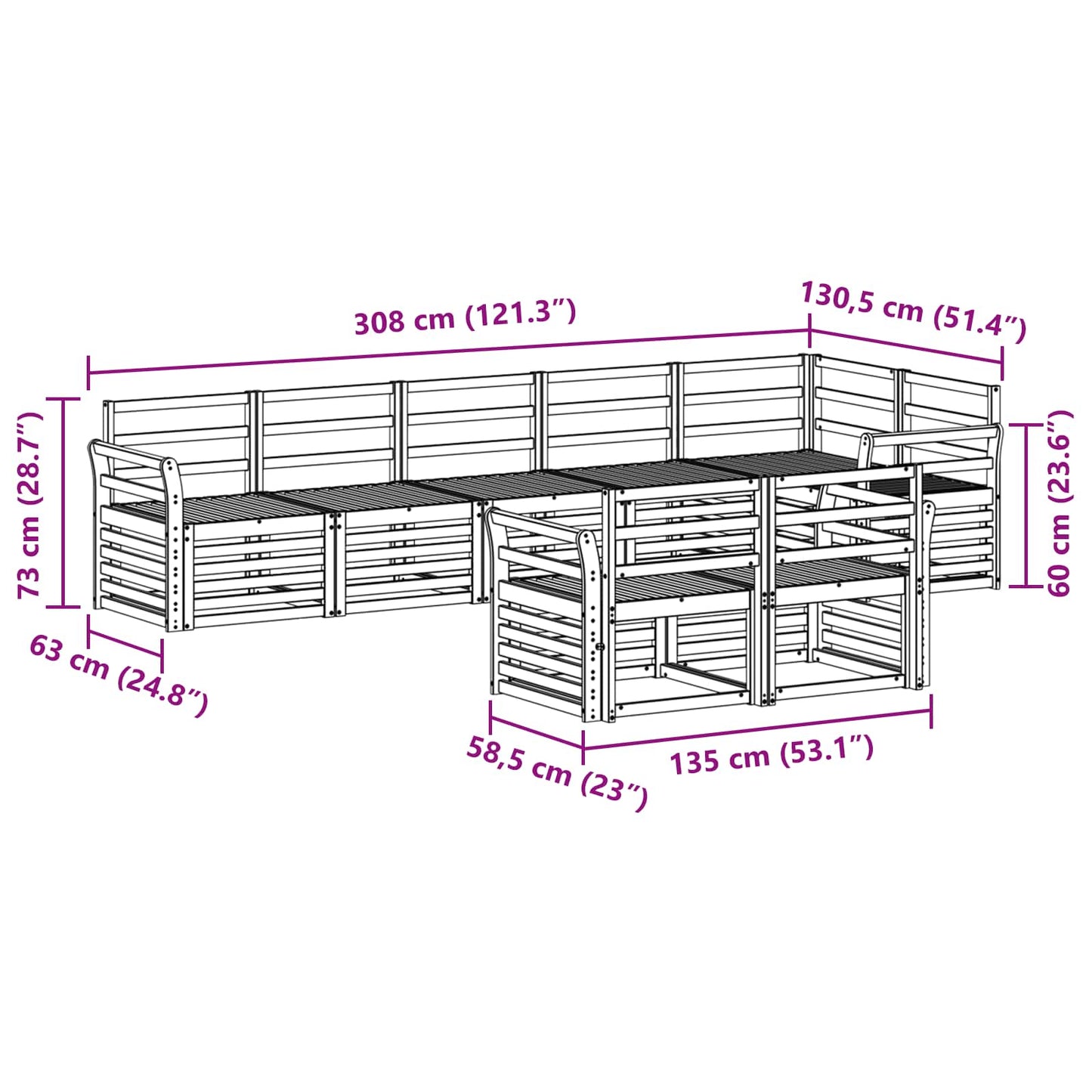 Buiten bankenset 8 pcs Wit 308 x 130,5 x 73 cm