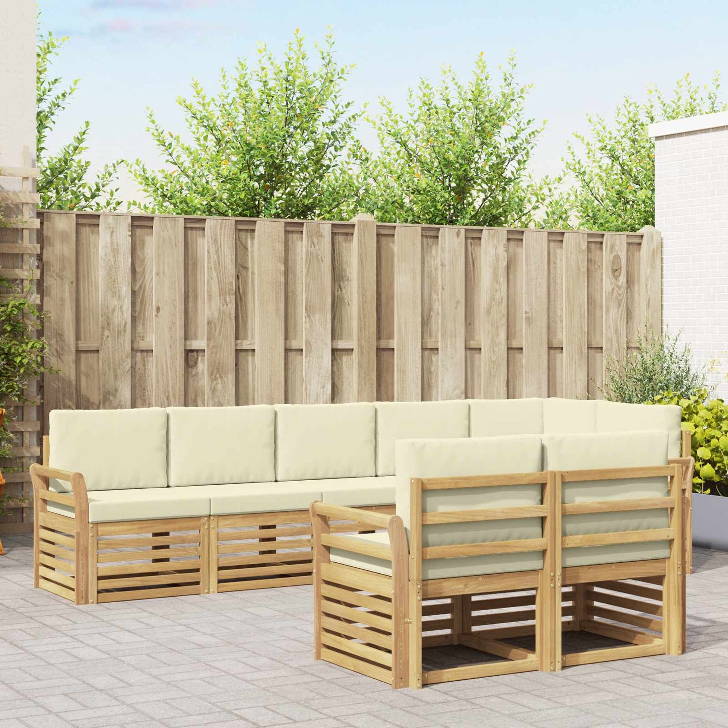 Buiten bankenset 8 pcs Wit en crèmekleurig 308 x 130,5 x 73 cm