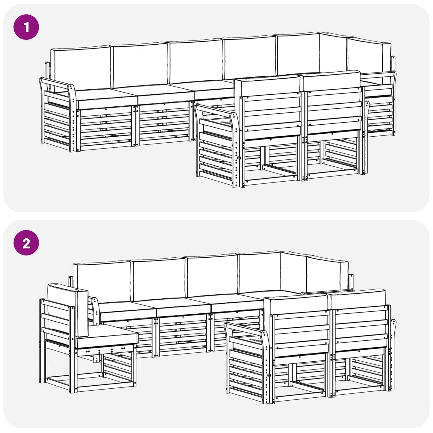 Buiten bankenset 8 pcs Wit en crèmekleurig 308 x 130,5 x 73 cm