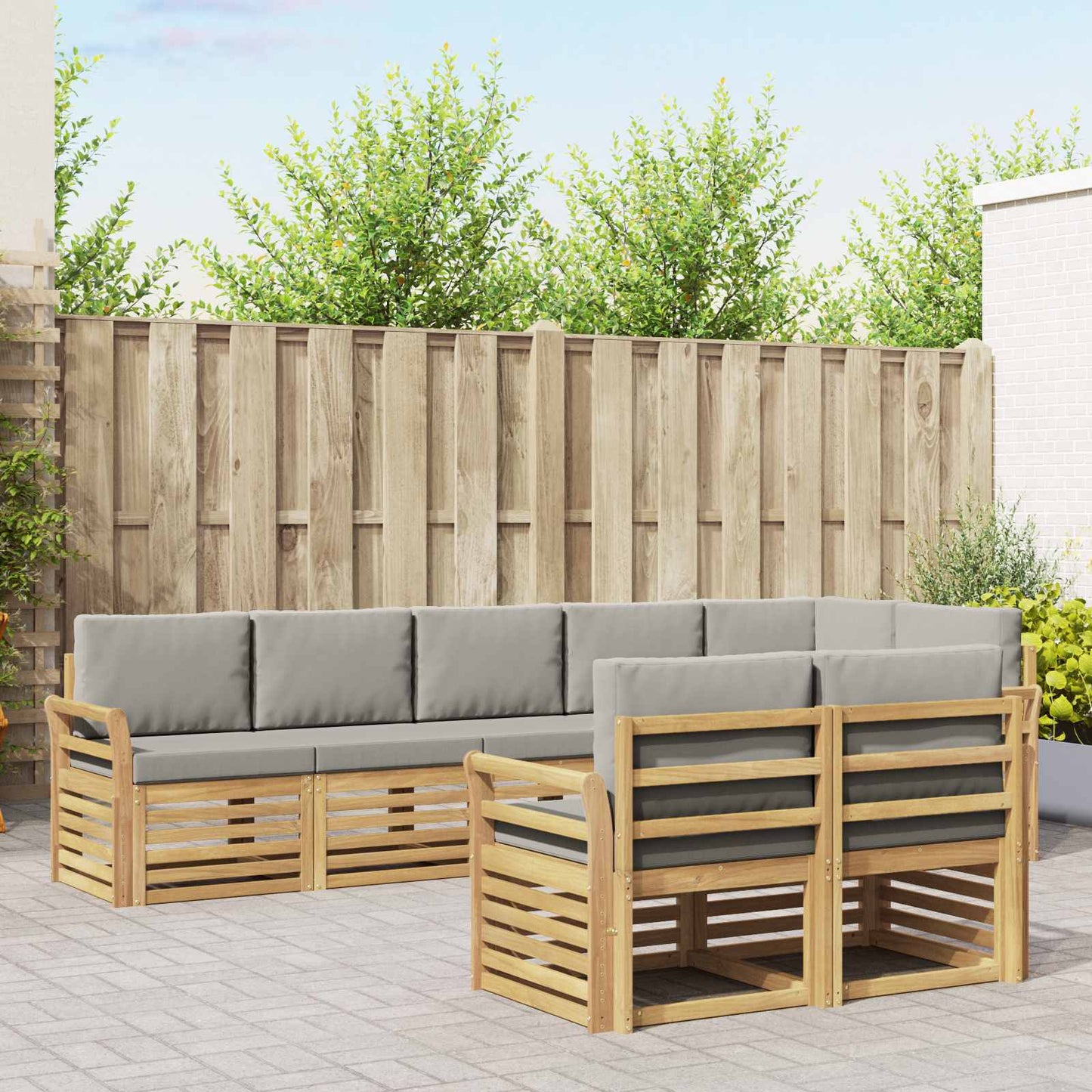 Buiten bankenset 8 pcs Wit en Lichtgrijs 308 x 130,5 x 73 cm