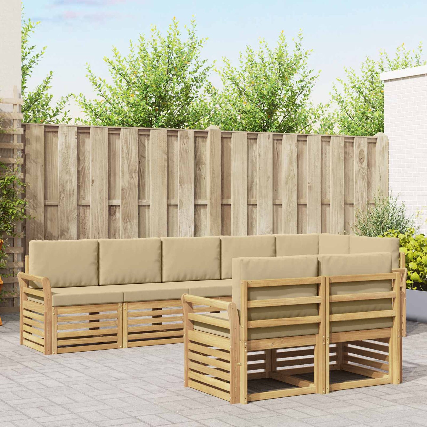 Buiten bankenset 8 pcs Wit en Beige 308 x 130,5 x 73 cm