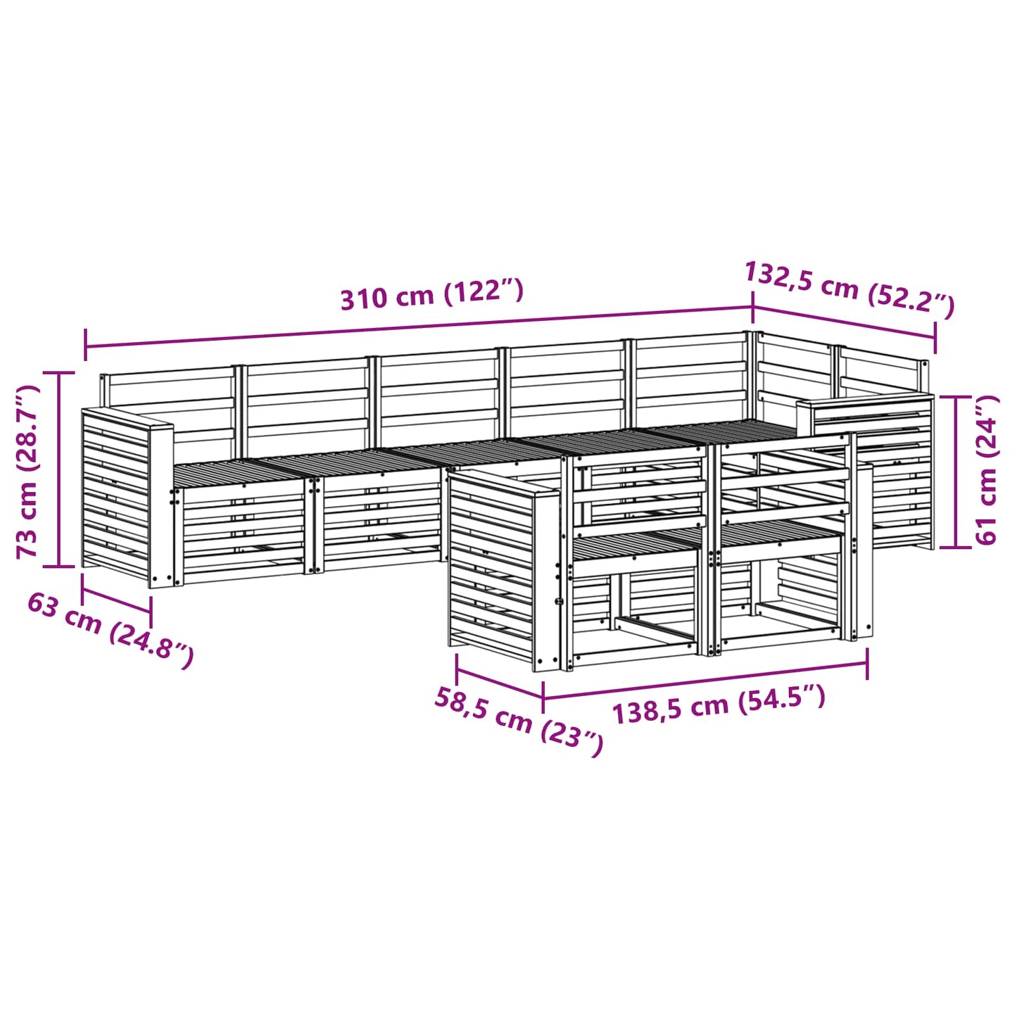 Buiten bankenset 8 pcs Wit 310 x 132,5 x 73 cm