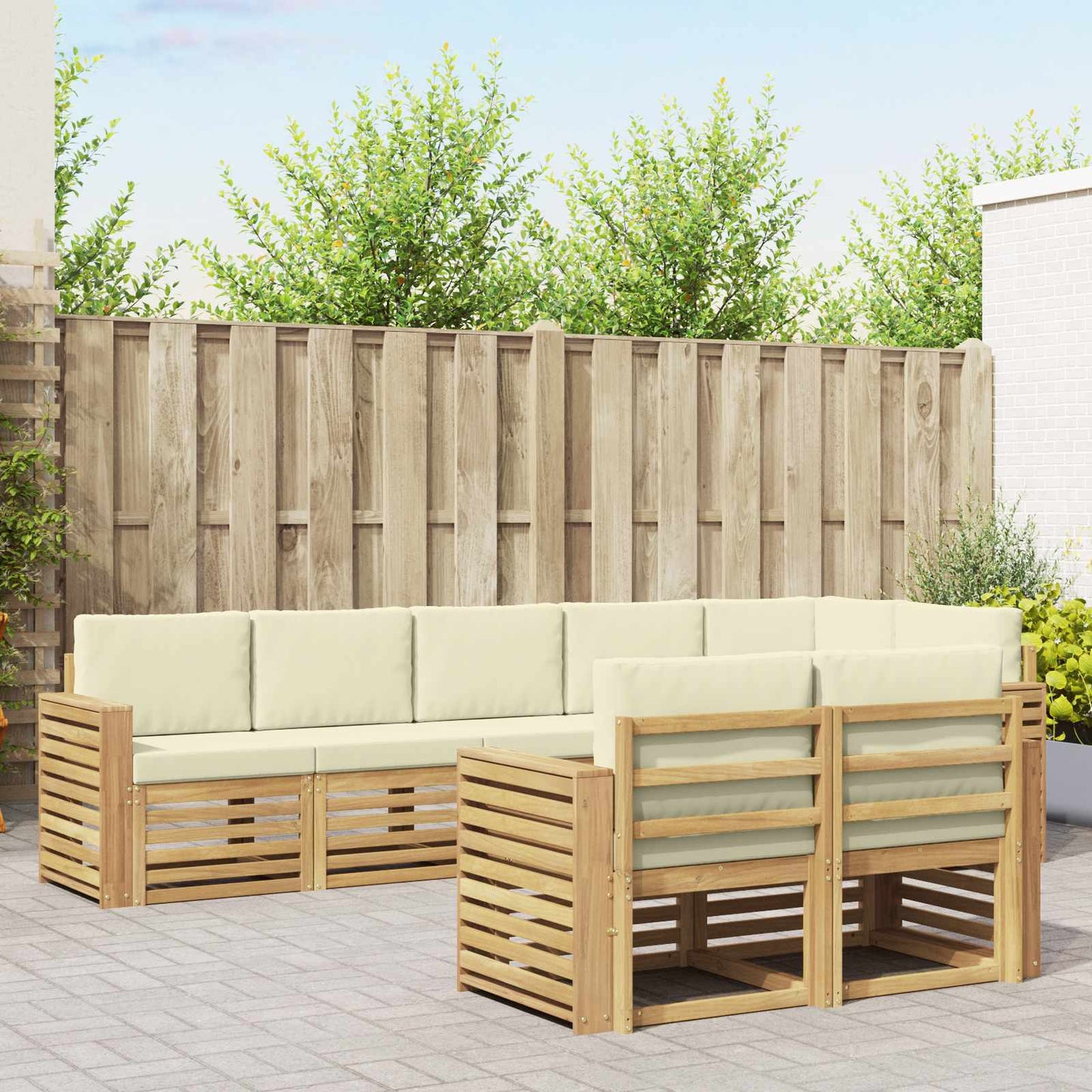 Buiten bankenset 8 pcs Wit en crèmekleurig 310 x 132,5 x 73 cm