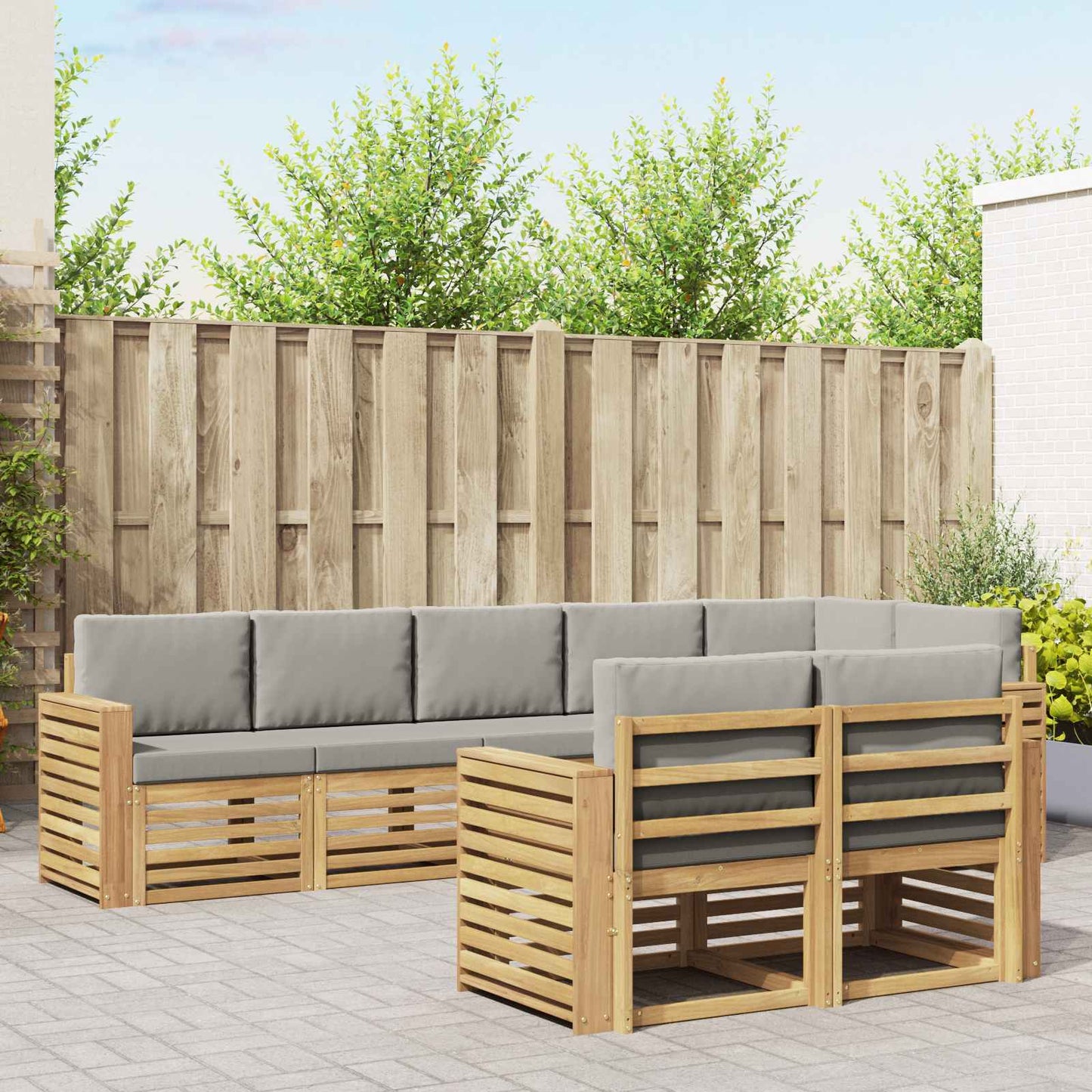 Buiten bankenset 8 pcs Wit en Lichtgrijs 310 x 132,5 x 73 cm