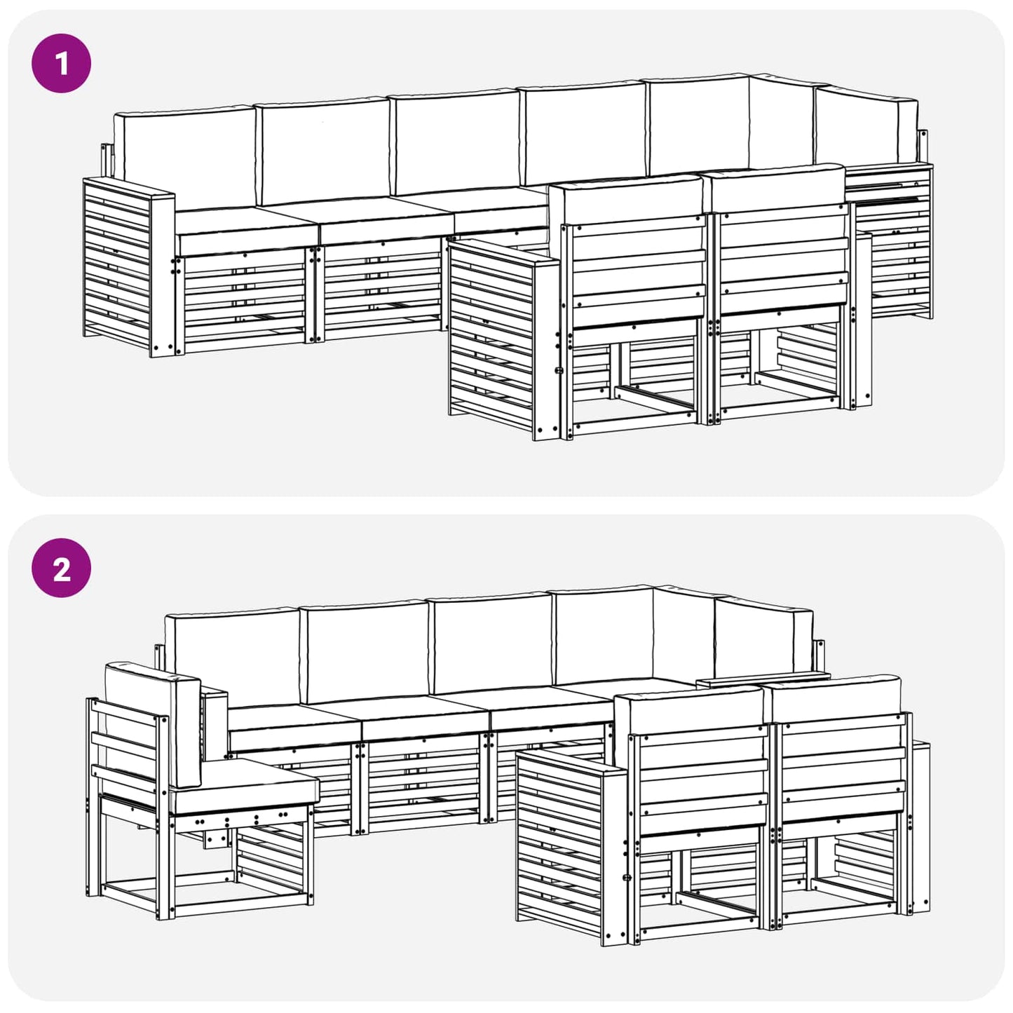 Buiten bankenset 8 pcs Wit en Lichtgrijs 310 x 132,5 x 73 cm