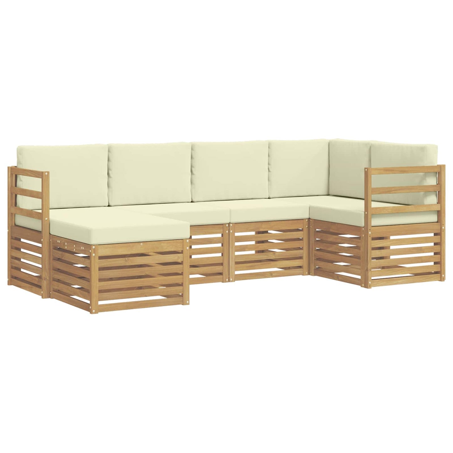 Buiten bankenset 6 pcs Wit en crèmekleurig Polyester