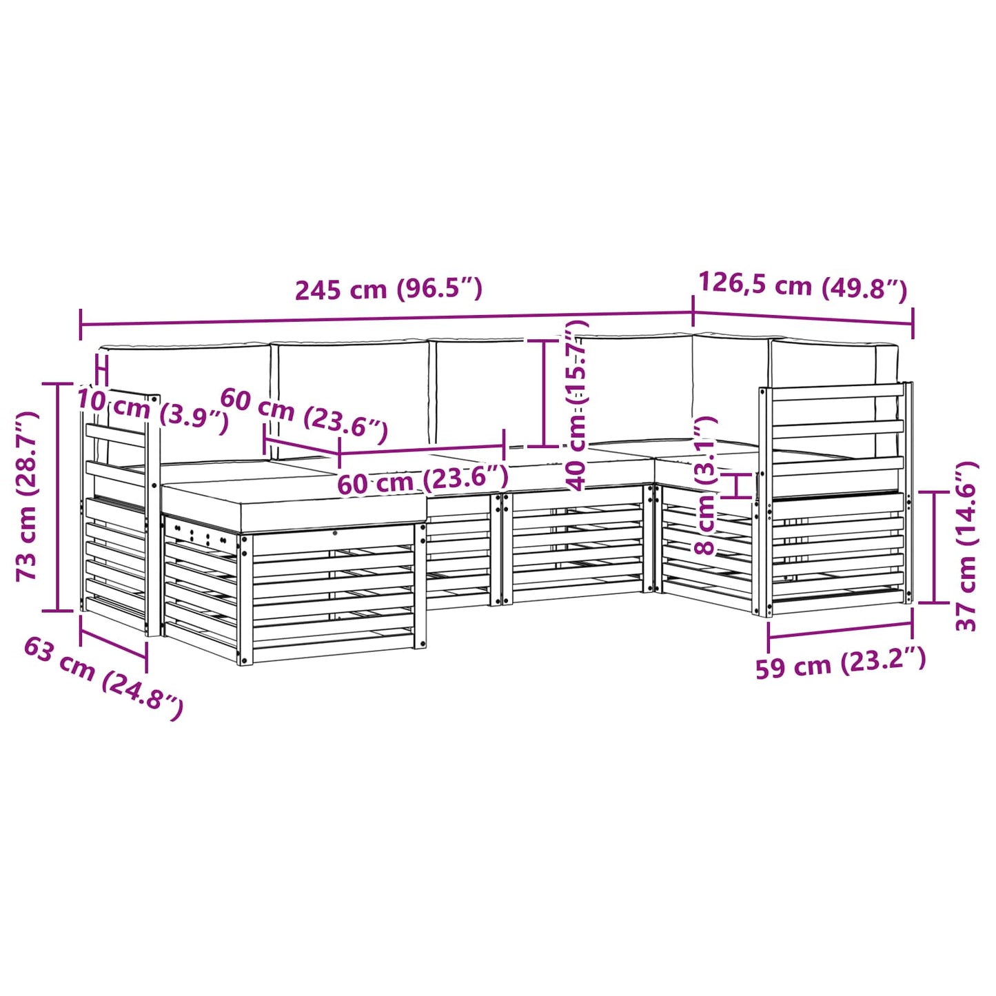 Buiten bankenset 6 pcs Wit en antracietkleurig Polyester