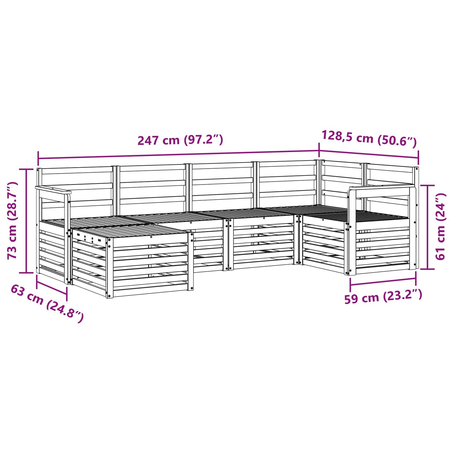 Buiten bankenset 6 pcs Wit Polyester