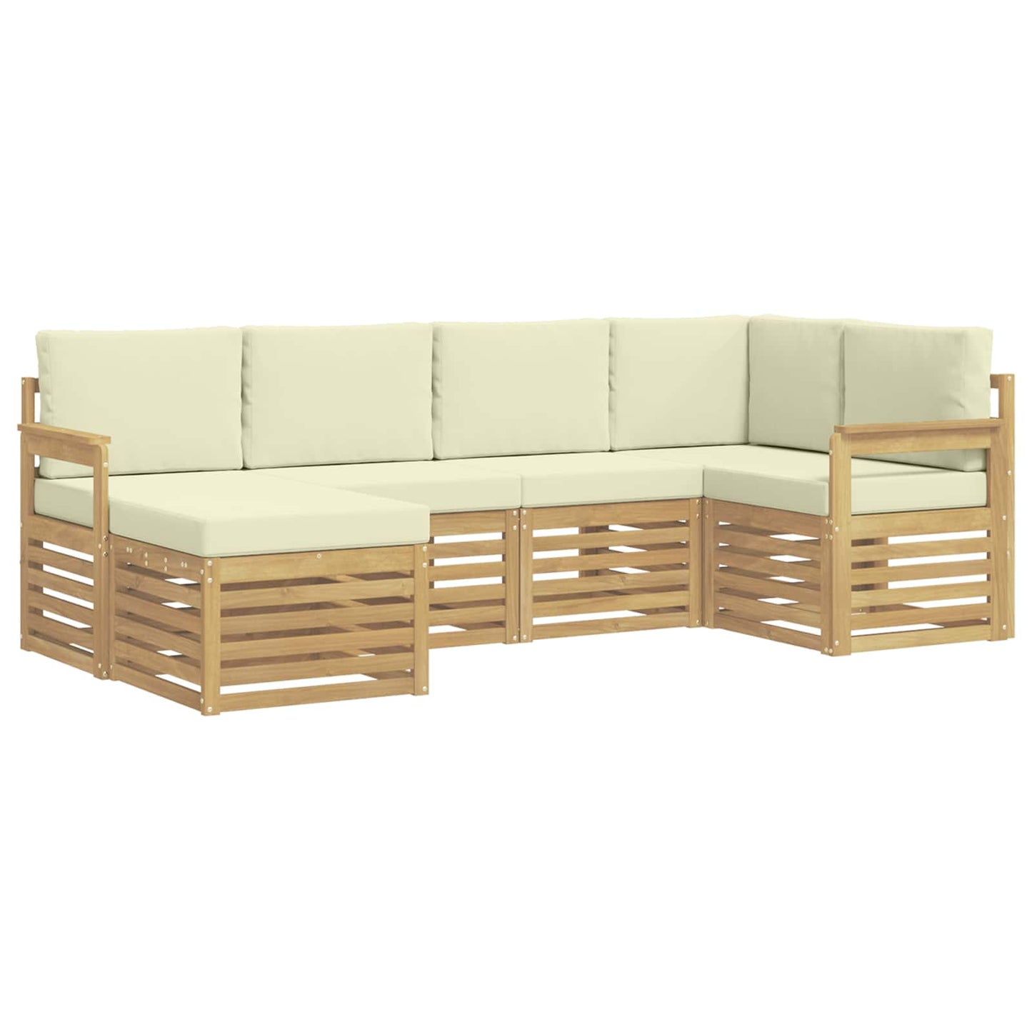 Buiten bankenset 6 pcs Wit en crèmekleurig Polyester