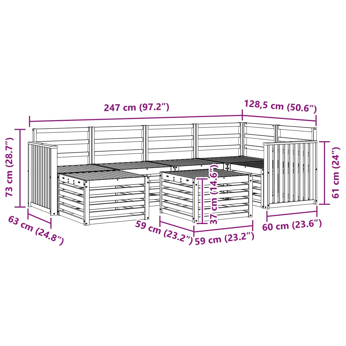 Buiten bankenset 7 pcs Wit Polyester