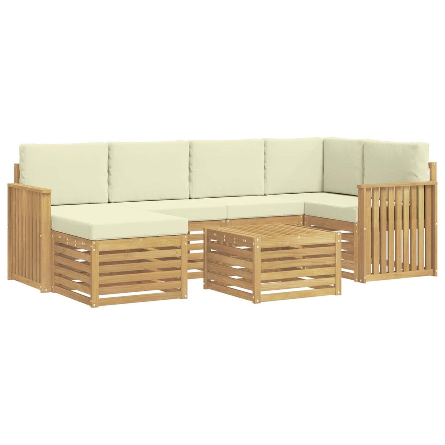 Buiten bankenset 7 pcs Wit en crèmekleurig Polyester
