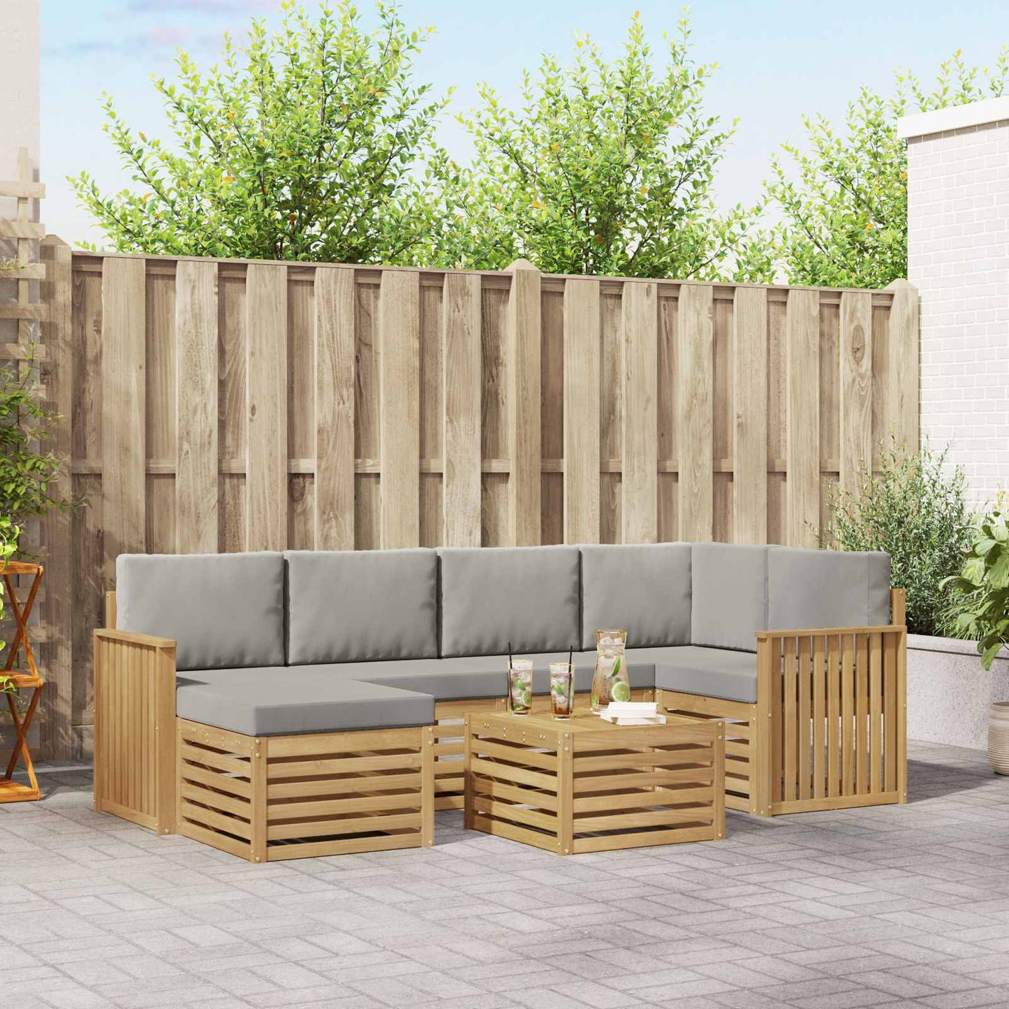 Buiten bankenset 7 pcs Wit en Lichtgrijs Polyester