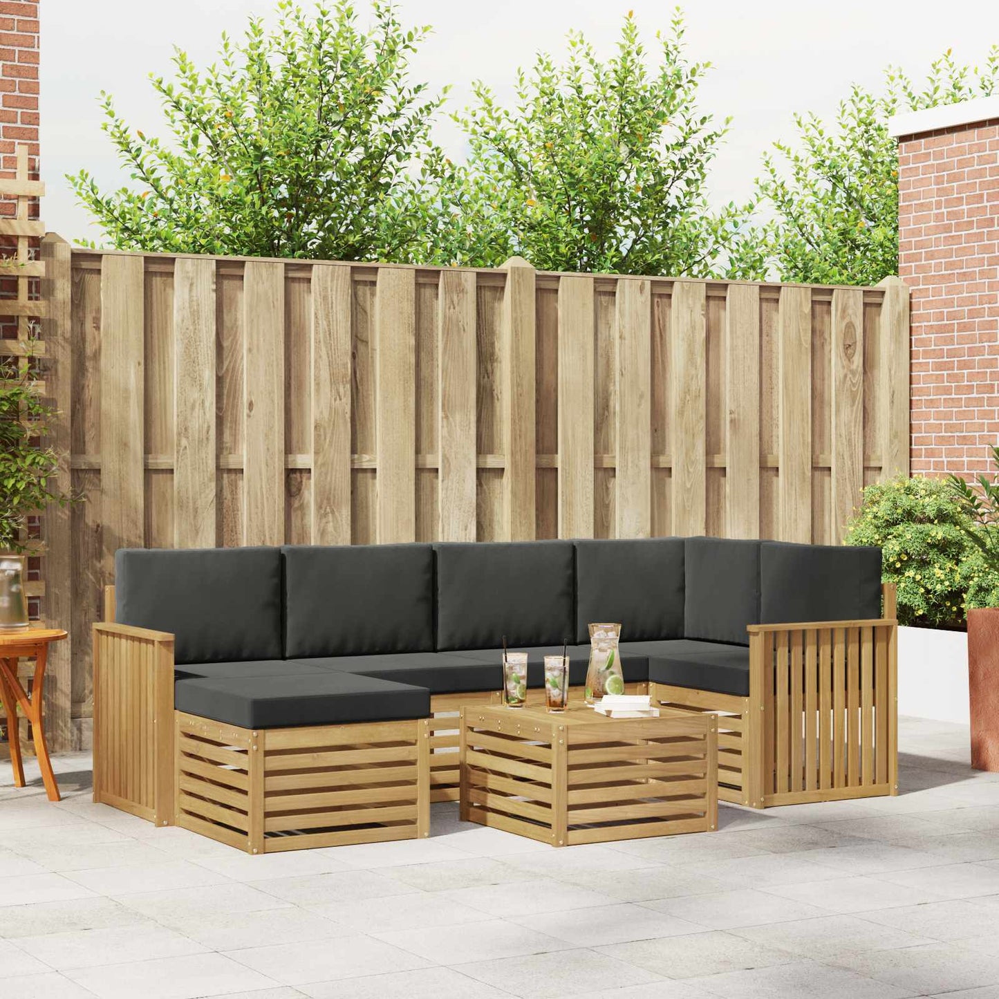 Buiten bankenset 7 pcs Wit en antracietkleurig Polyester