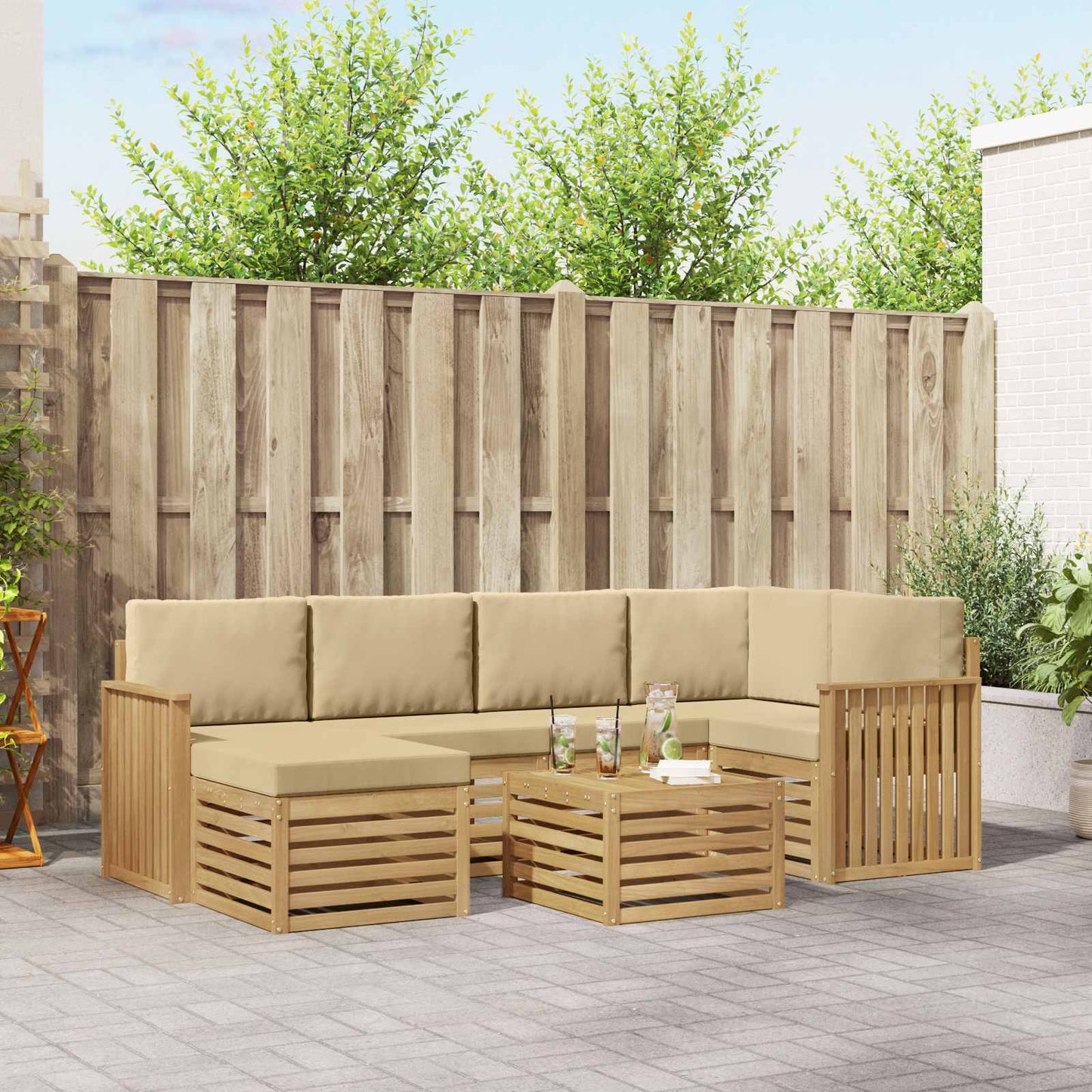 Buiten bankenset 7 pcs Wit en Beige Polyester