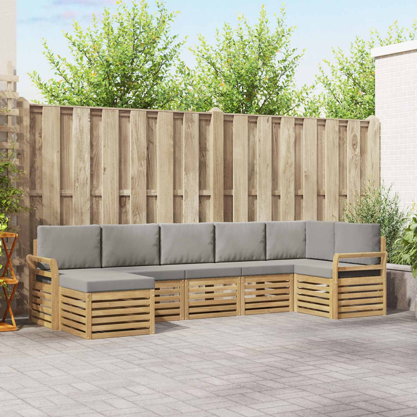 Buiten bankenset 7 pcs Wit en Lichtgrijs