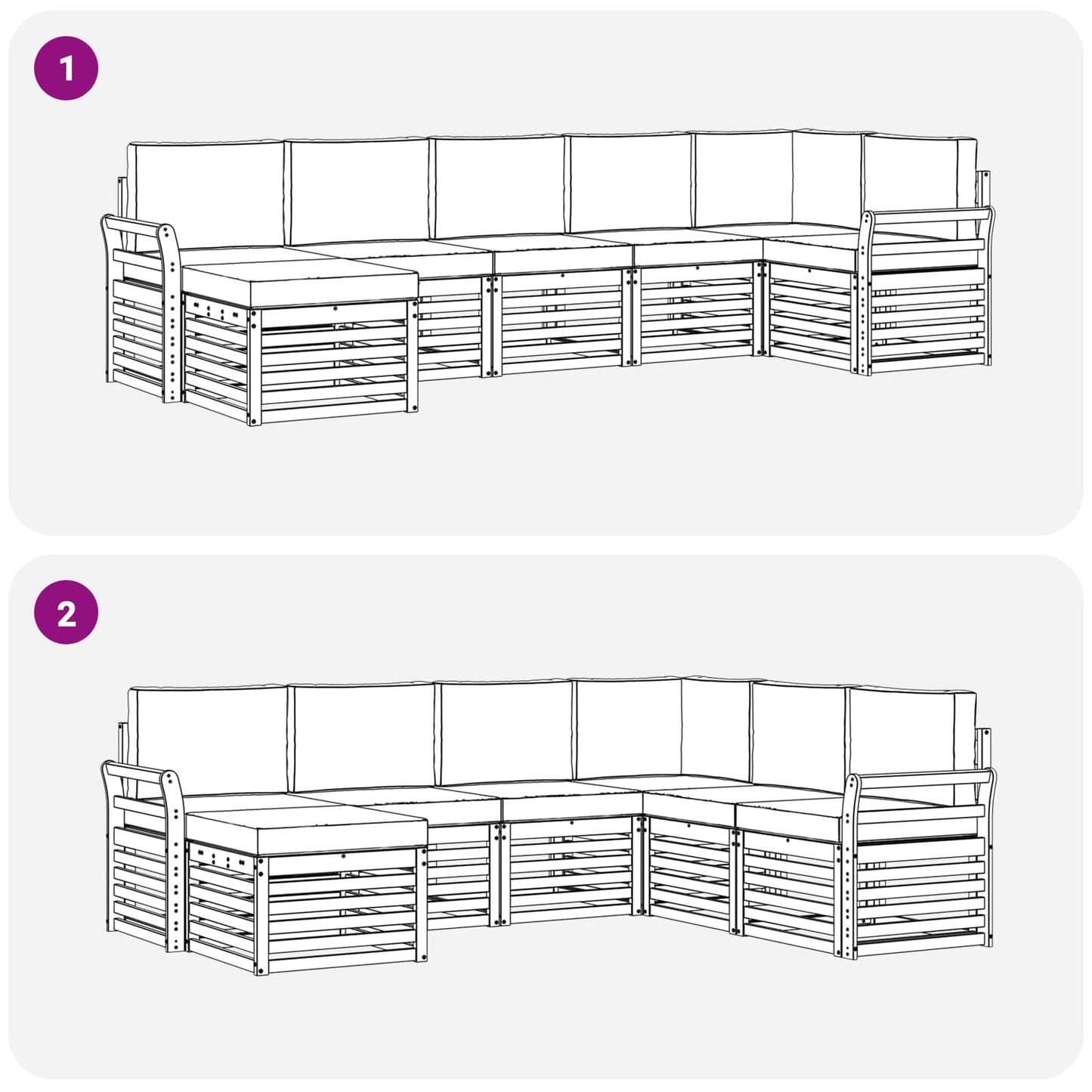 Buiten bankenset 7 pcs Wit en Lichtgrijs