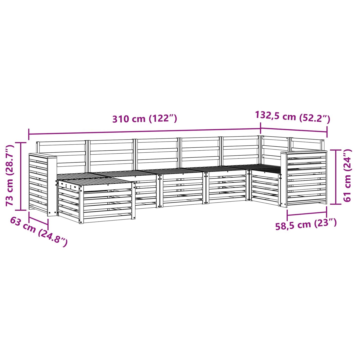 Buiten bankenset 7 pcs Wit