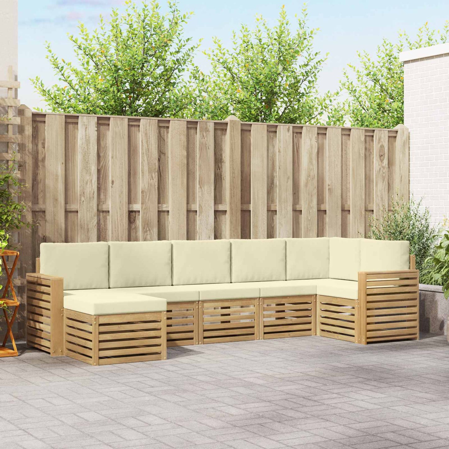Buiten bankenset 7 pcs Wit en crèmekleurig