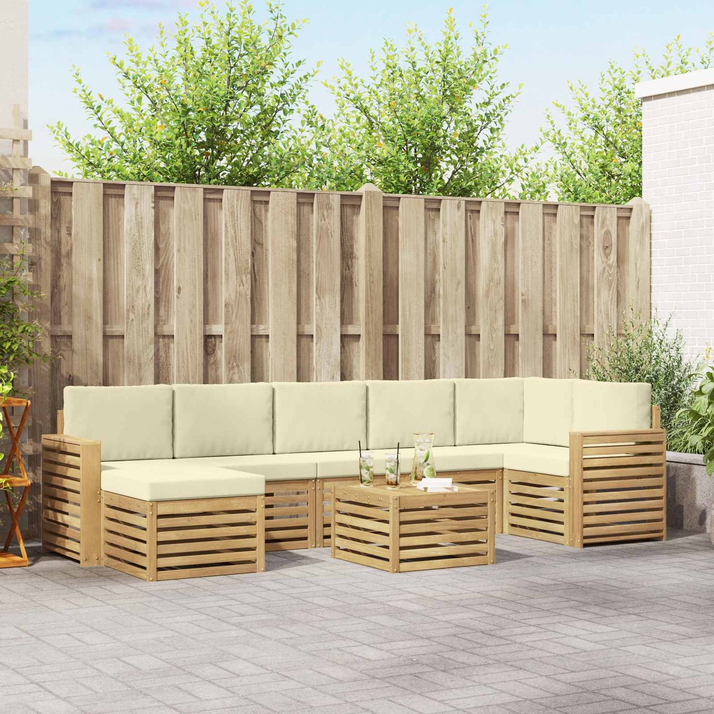 Buiten bankenset 8 pcs Wit en crèmekleurig 59 x 59 x 37 cm