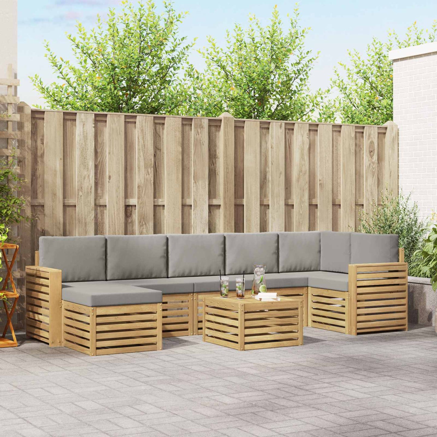 Buiten bankenset 8 pcs Wit en Lichtgrijs 59 x 59 x 37 cm