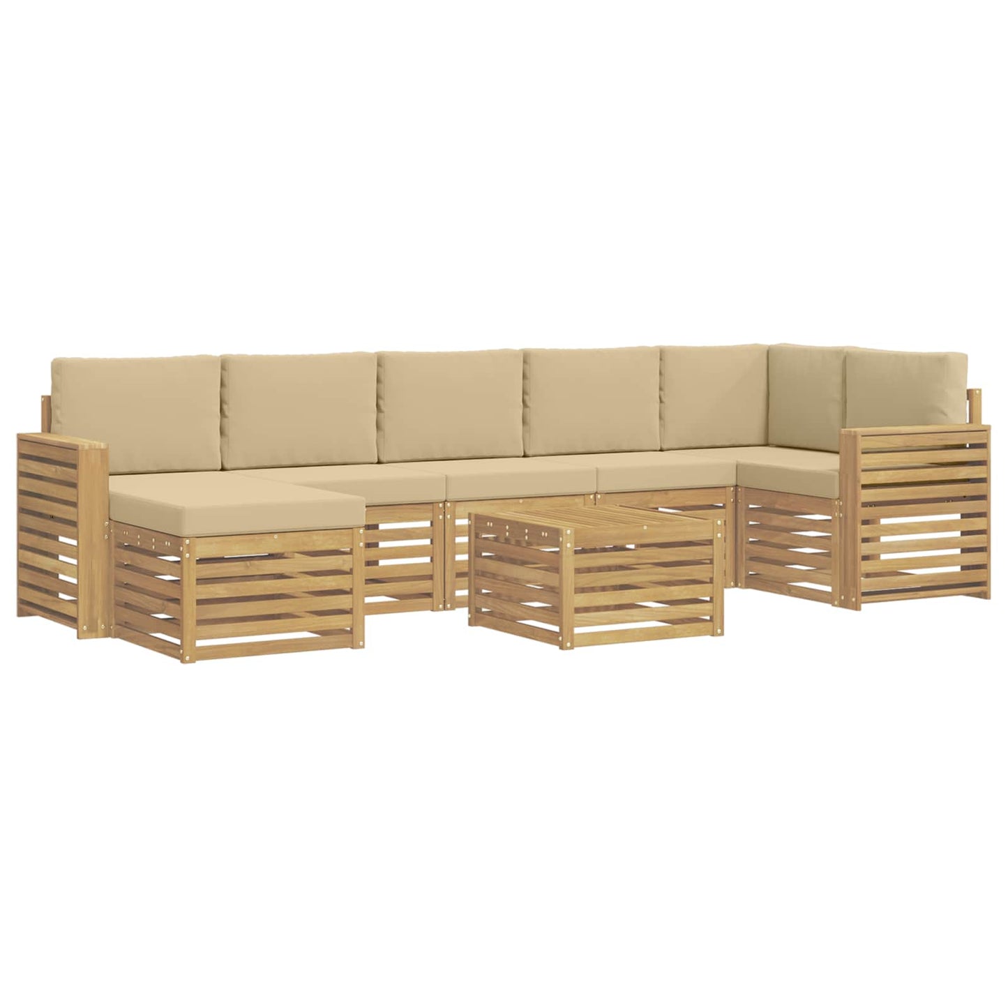 Buiten bankenset 8 pcs Wit en Beige 59 x 59 x 37 cm Polyester