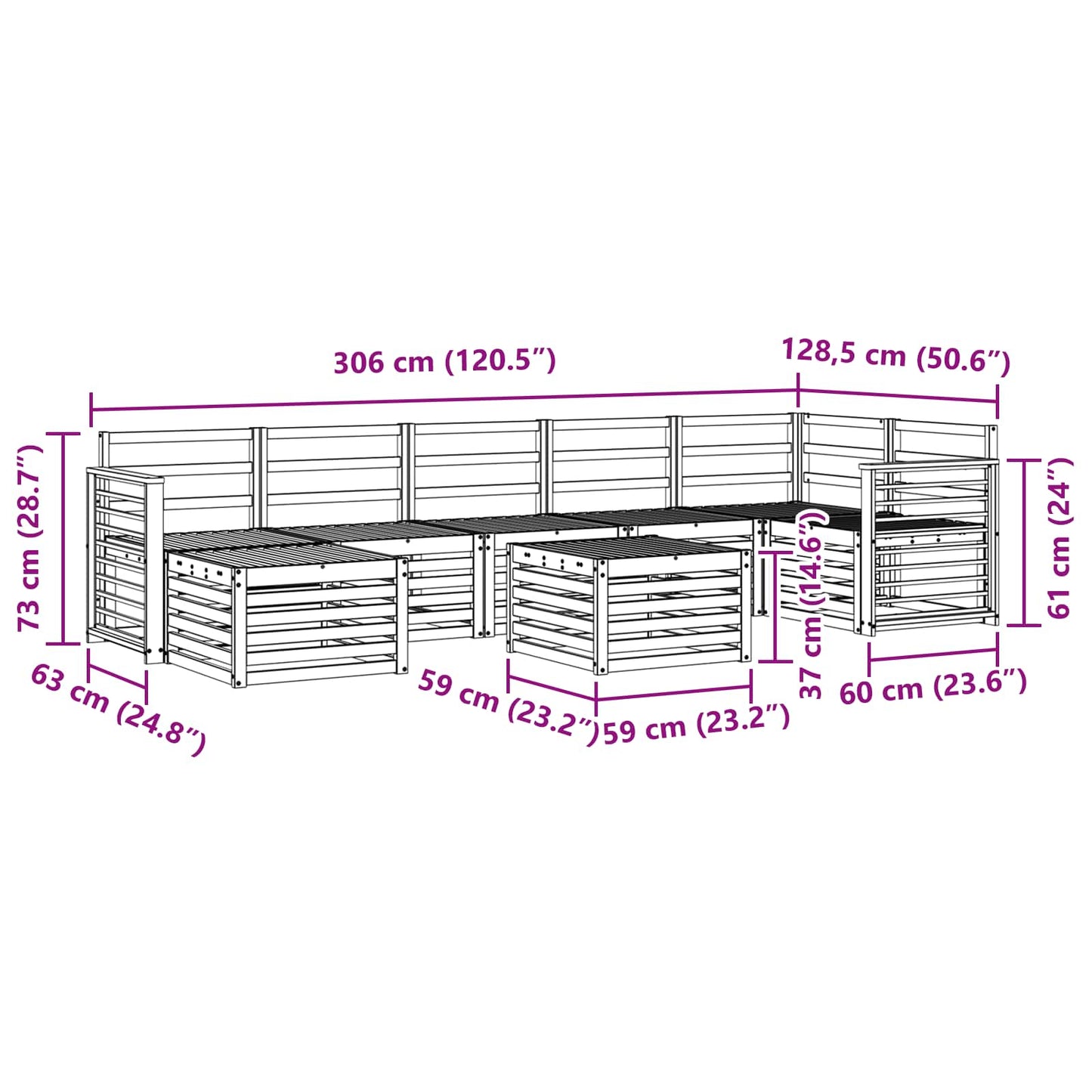 Buiten bankenset 8 pcs Wit 59 x 59 x 37 cm Massief Acaciahout