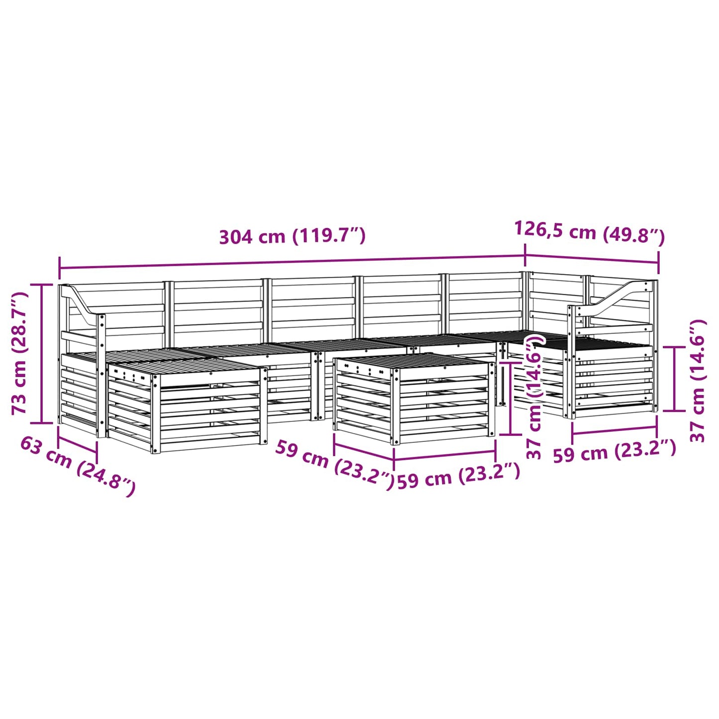 Buiten bankenset 8 pcs Wit 59 x 59 x 37 cm Massief Acaciahout