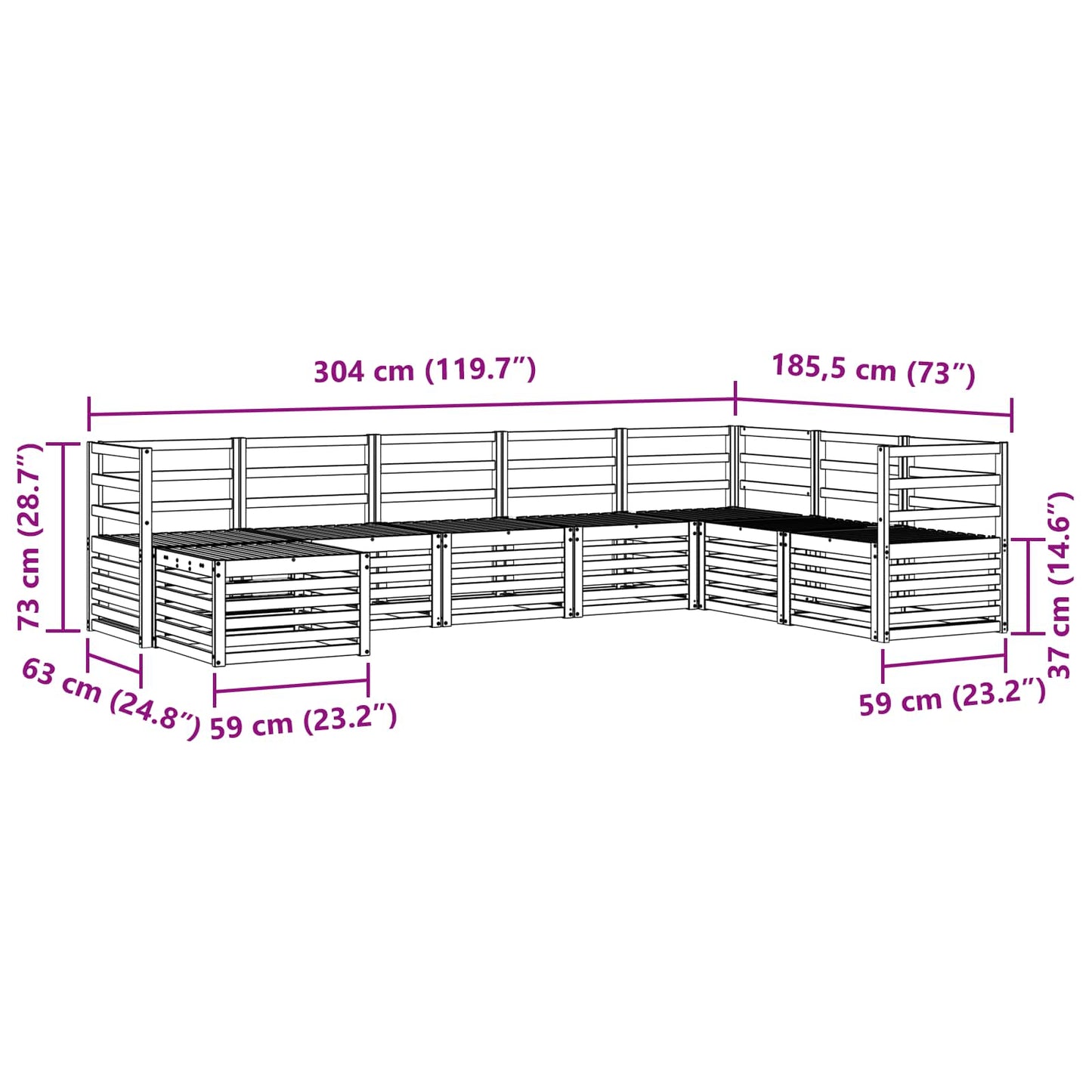 Buiten bankenset 8 pcs Wit 304 x 185,5 x 73 cm