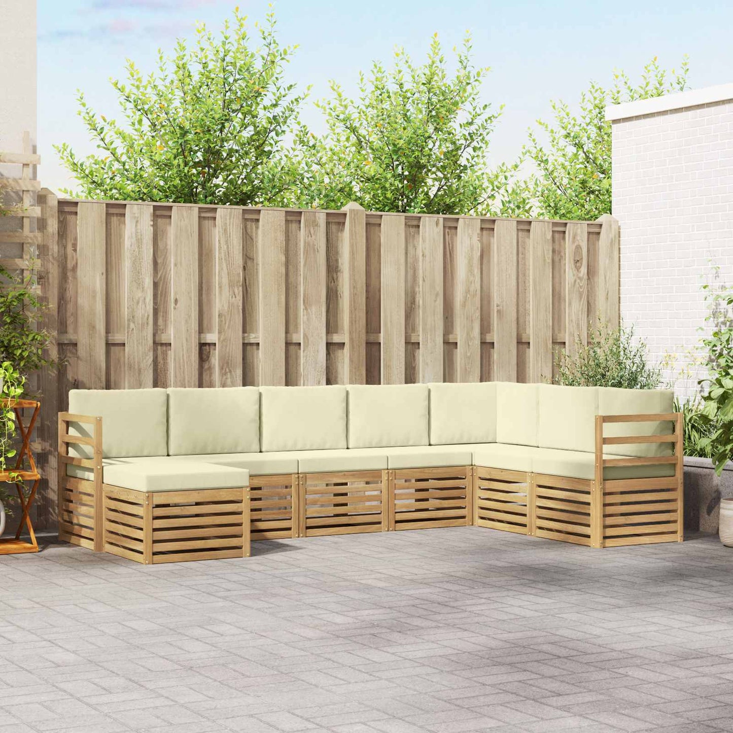 Buiten bankenset 8 pcs Wit en crèmekleurig 304 x 185,5 x 73 cm