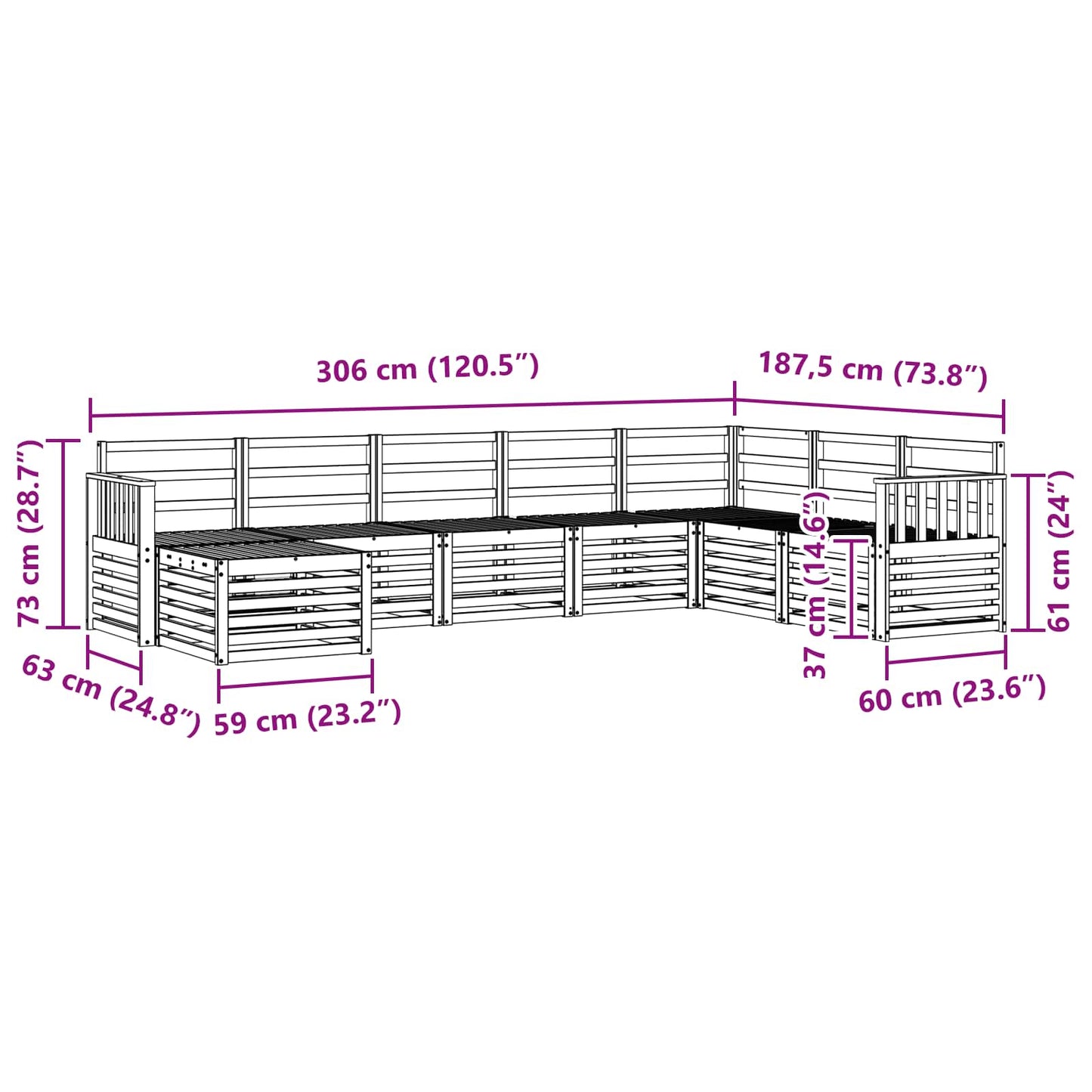 Buiten bankenset 8 pcs Wit 306 x 187,5 x 73 cm