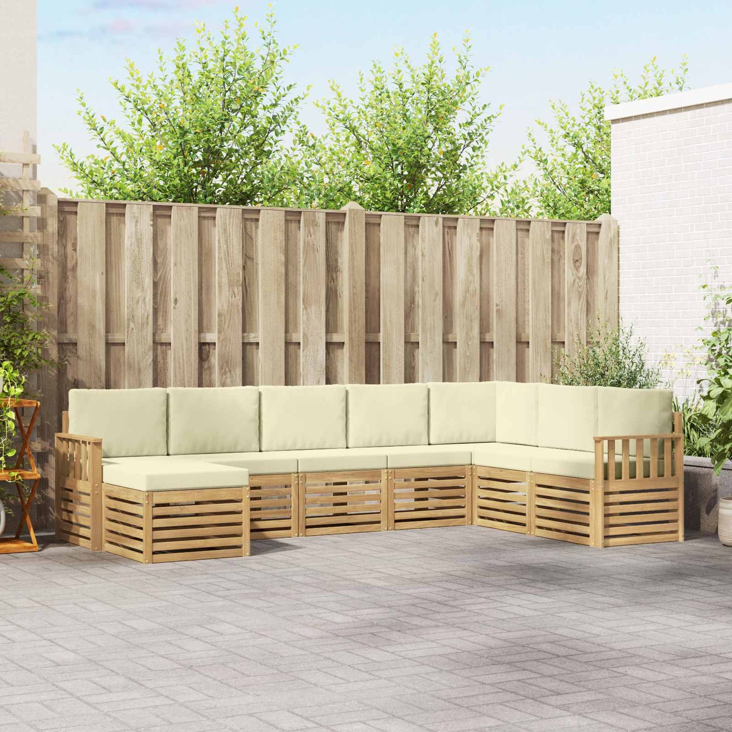Buiten bankenset 8 pcs Wit en crèmekleurig 306 x 187,5 x 73 cm
