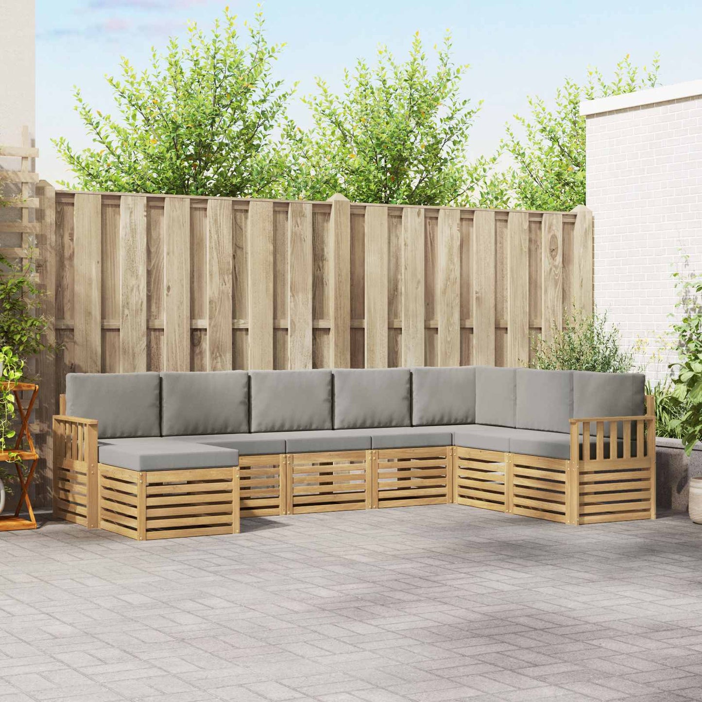 Buiten bankenset 6 pcs Wit en Lichtgrijs 306 x 128,5 x 73 cm