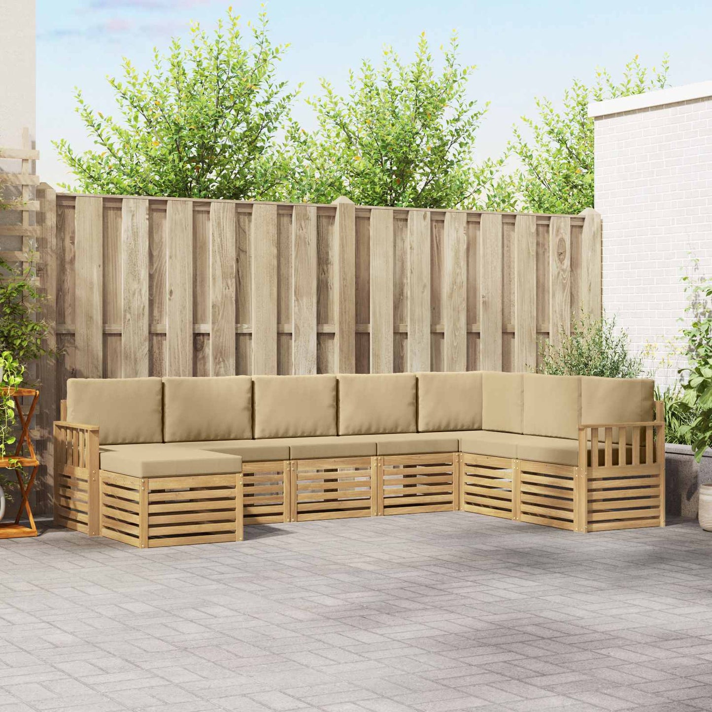 Buiten bankenset 6 pcs Wit en Beige 306 x 128,5 x 73 cm