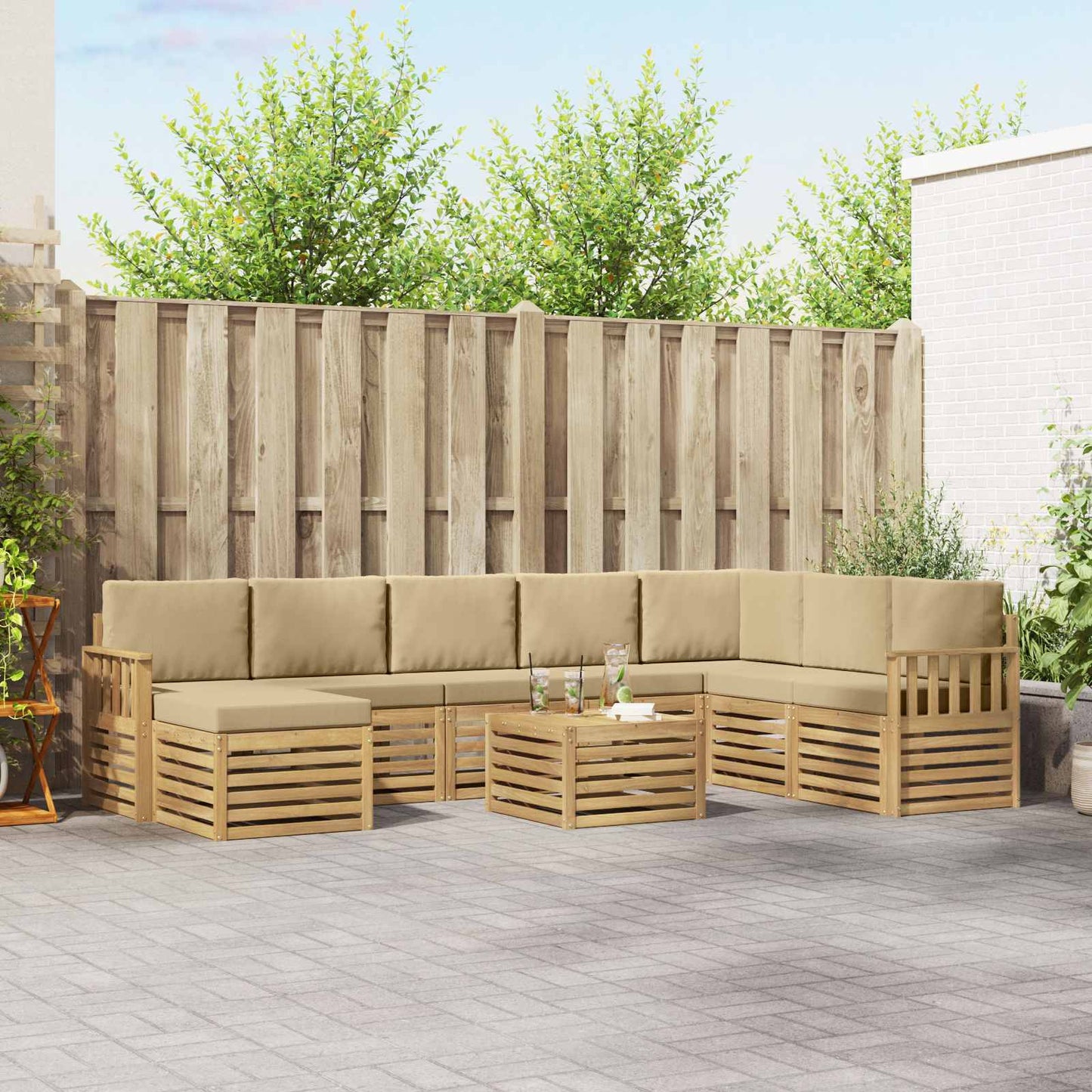 Buiten bankenset 7 pcs Wit en Beige 59 x 59 x 37 cm Polyester