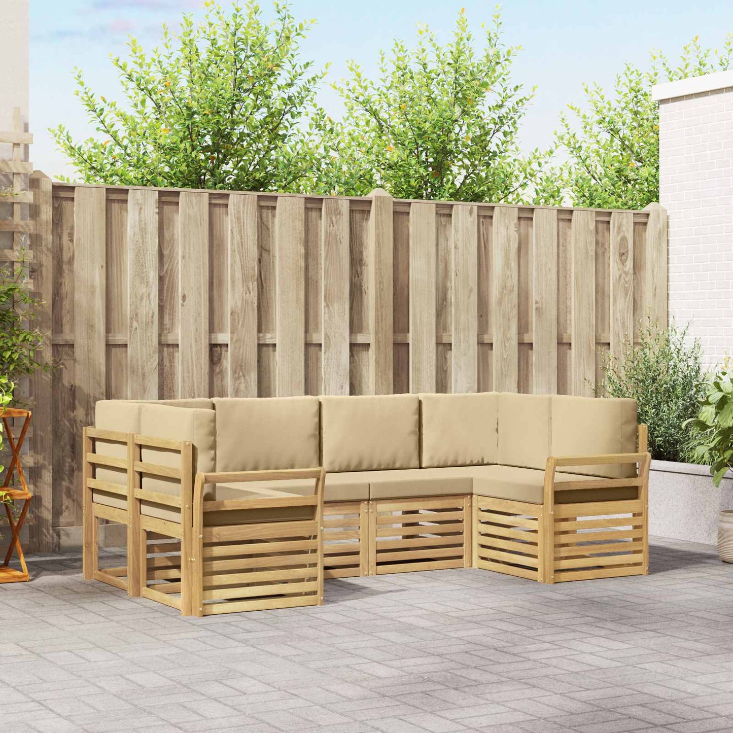 Buiten bankenset 6 pcs Wit en Beige 245 x 130,5 x 73 cm