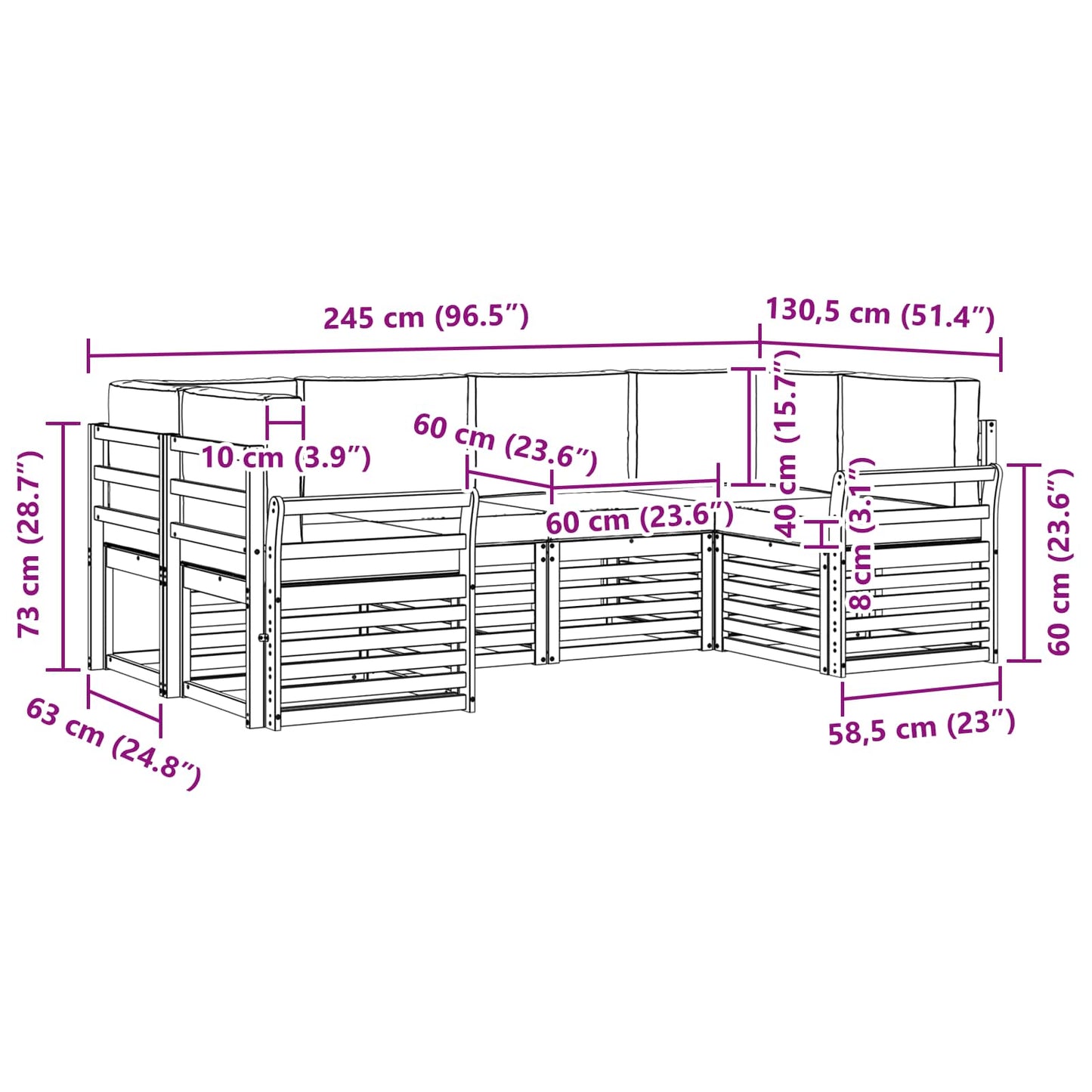 Buiten bankenset 6 pcs Wit en Beige 245 x 130,5 x 73 cm