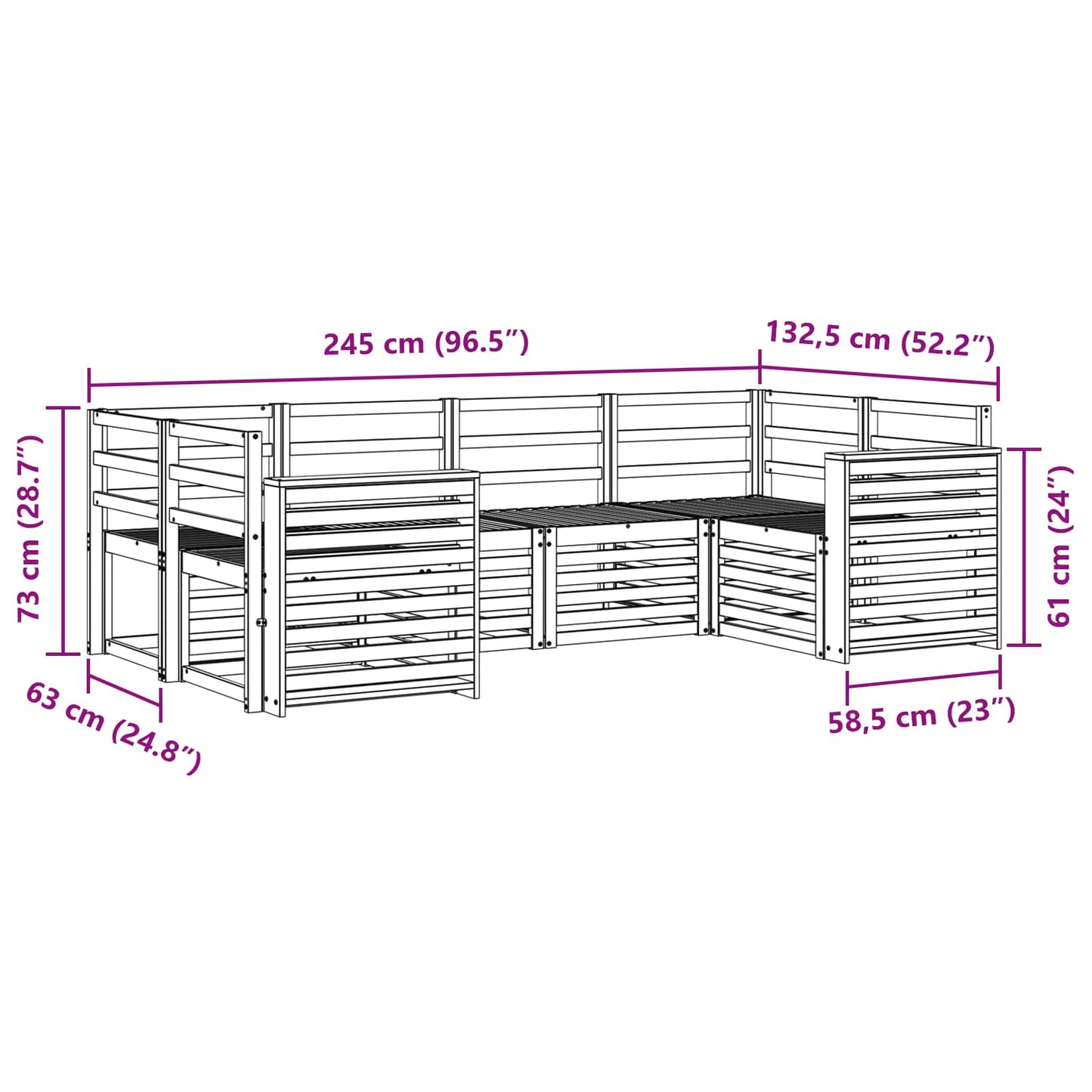 Buiten bankenset 6 pcs Wit 245 x 132,5 x 73 cm