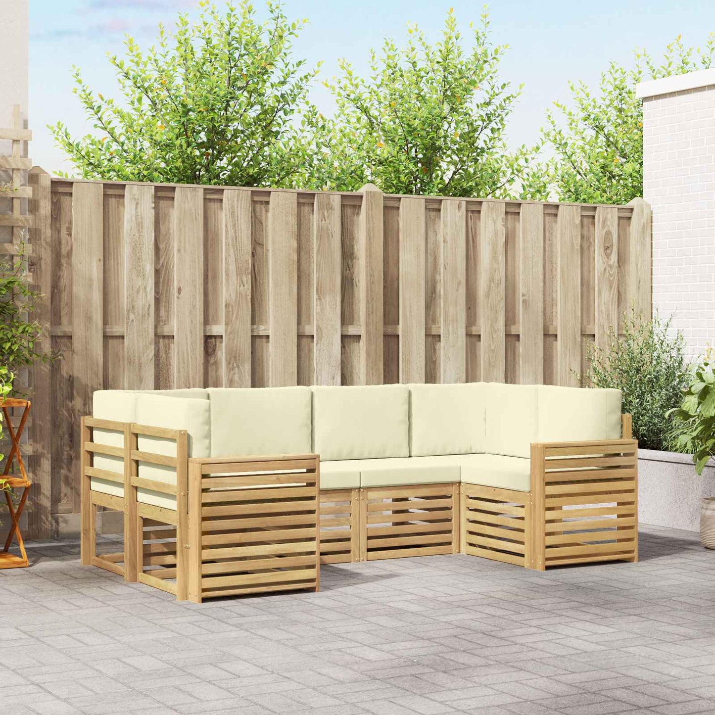 Buiten bankenset 6 pcs Wit en crèmekleurig 245 x 132,5 x 73 cm