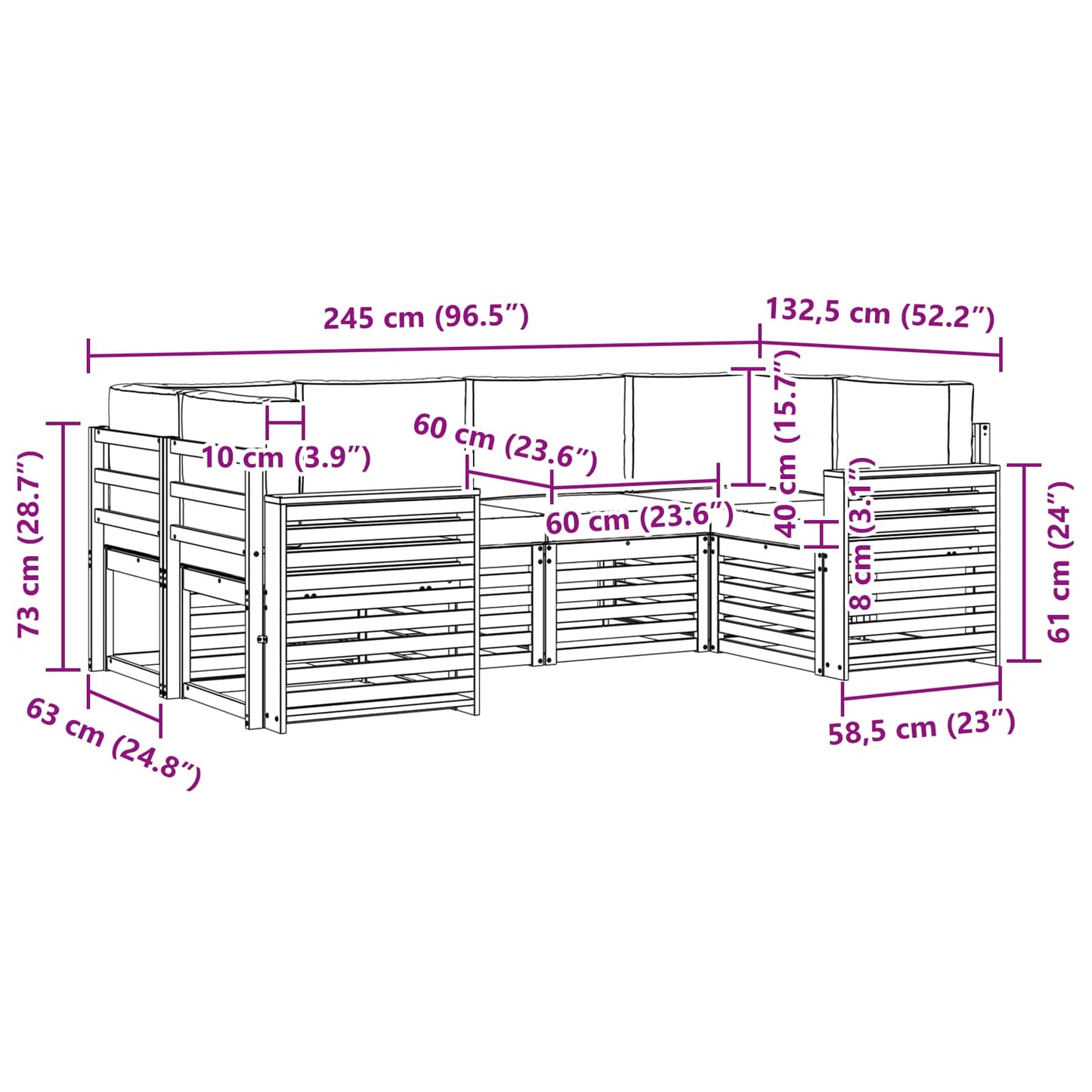Buiten bankenset 6 pcs Wit en antracietkleurig