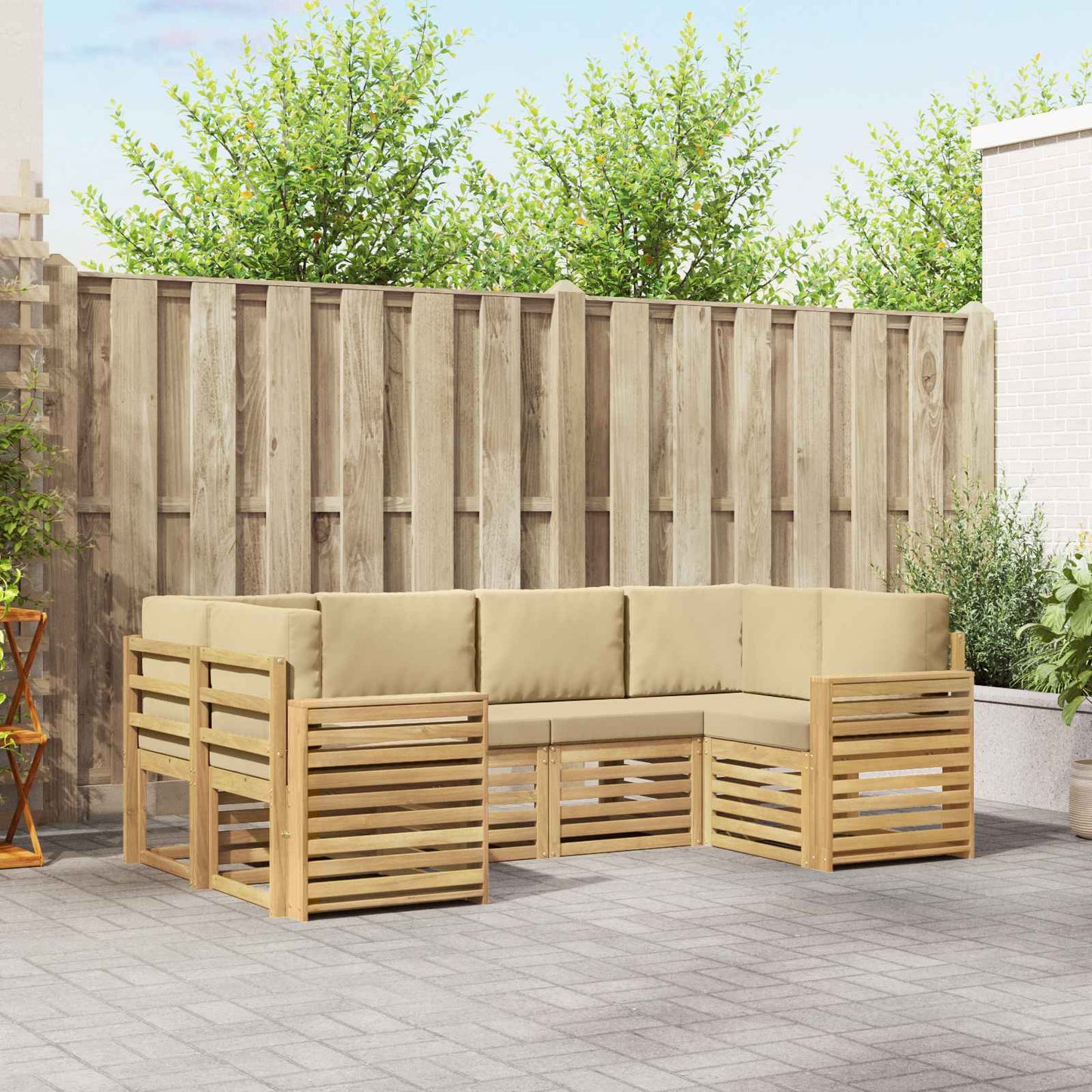 Buiten bankenset 6 pcs Wit en Beige 245 x 132,5 x 73 cm