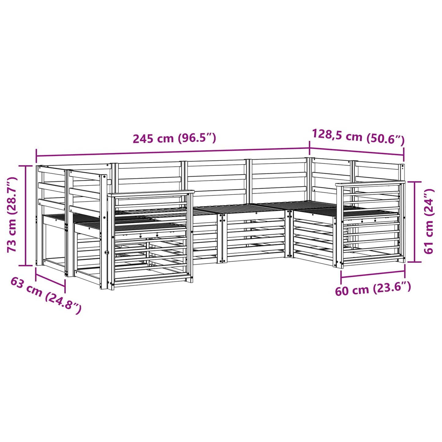 Buiten bankenset 6 pcs Wit 245 x 128,5 x 73 cm