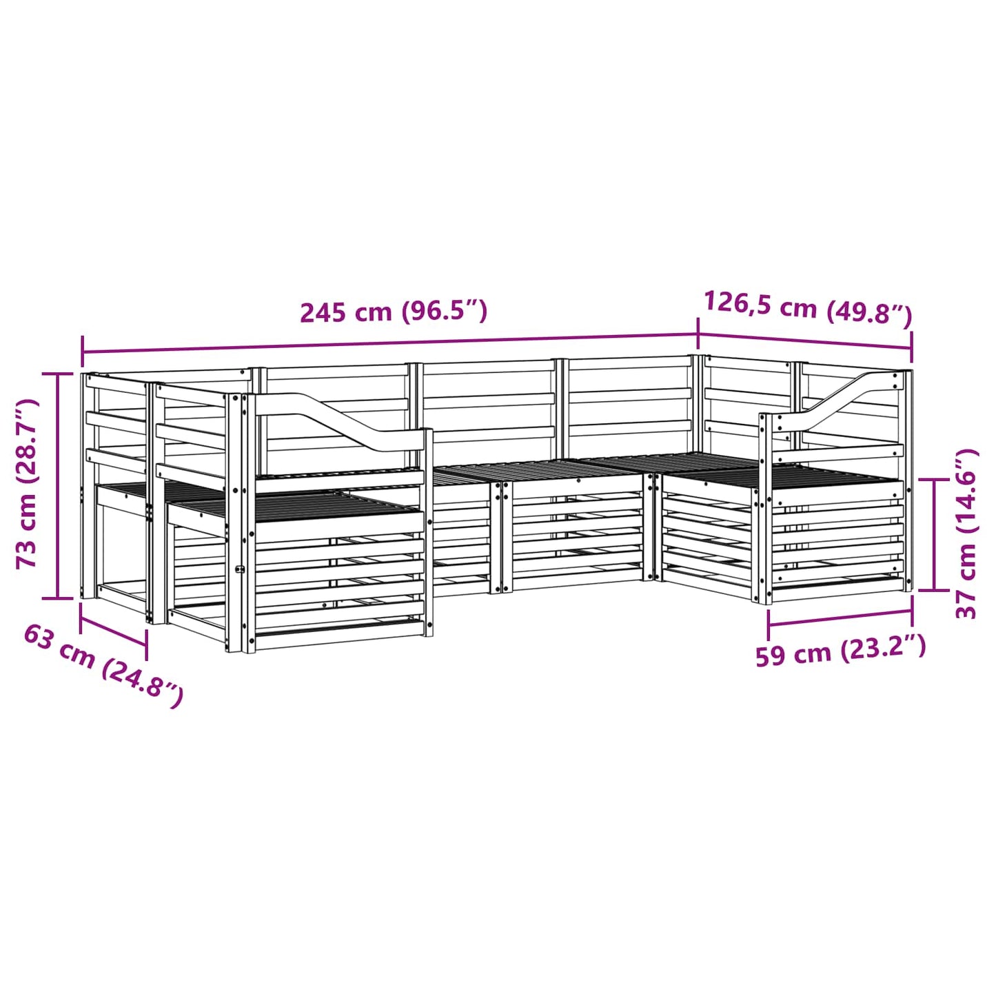 Buiten bankenset 6 pcs Wit 245 x 126,5 x 73 cm